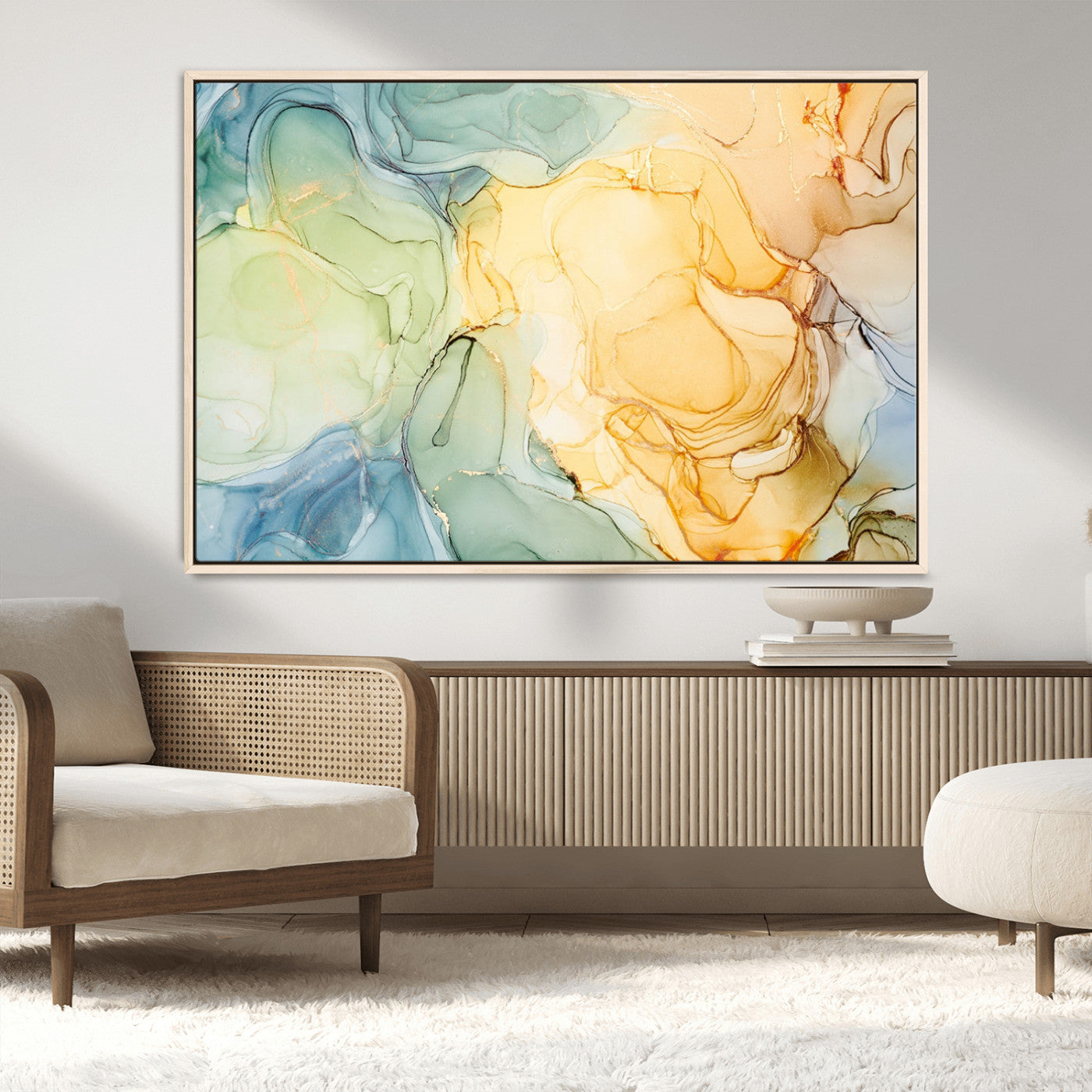 42195-MGV-CV-36X24-Green and Yellow Marble Fluid Effect Wall Art, Green and Yellow Marble Canvas Wall Art Print