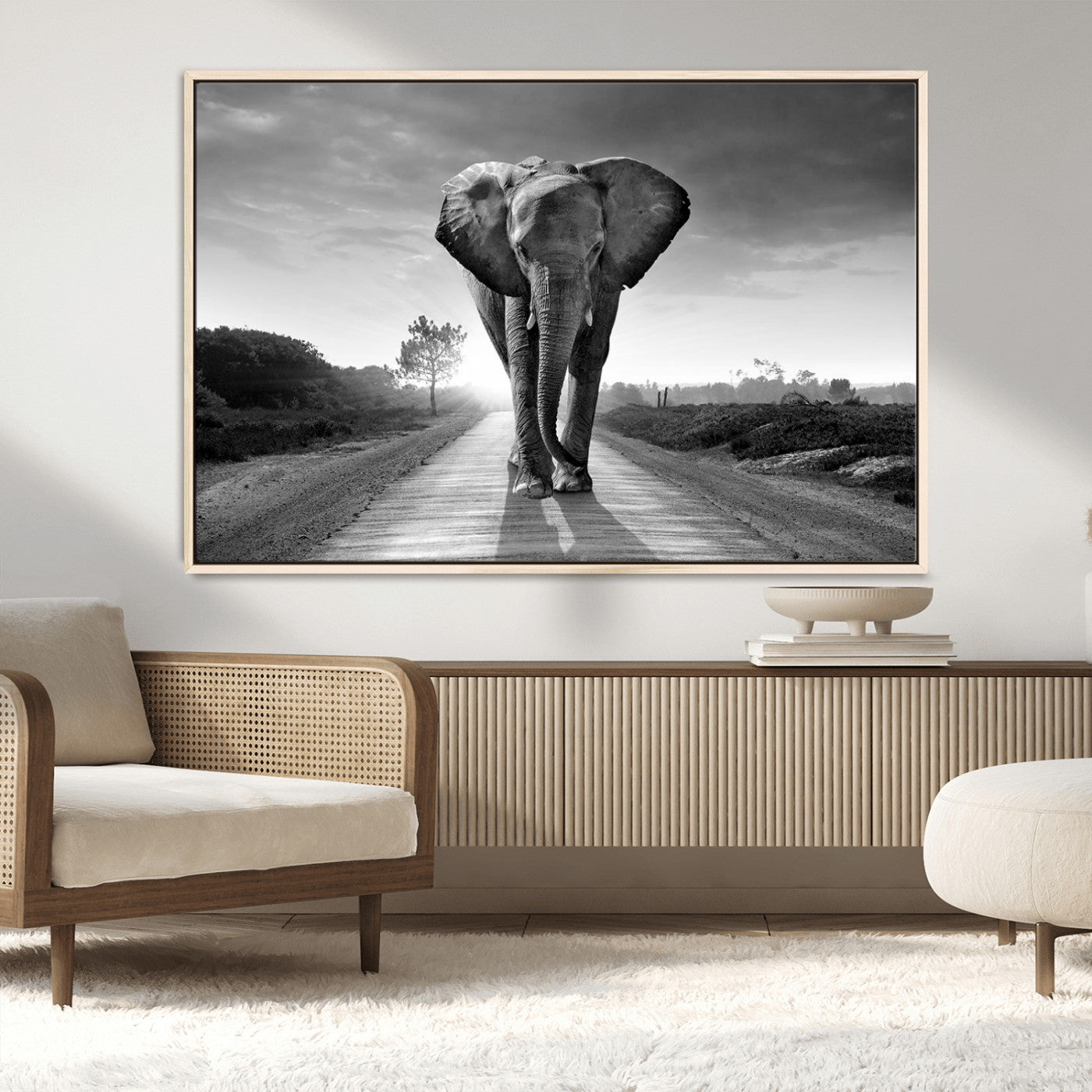 -Black and White Elephant Wall Art Canvas Print