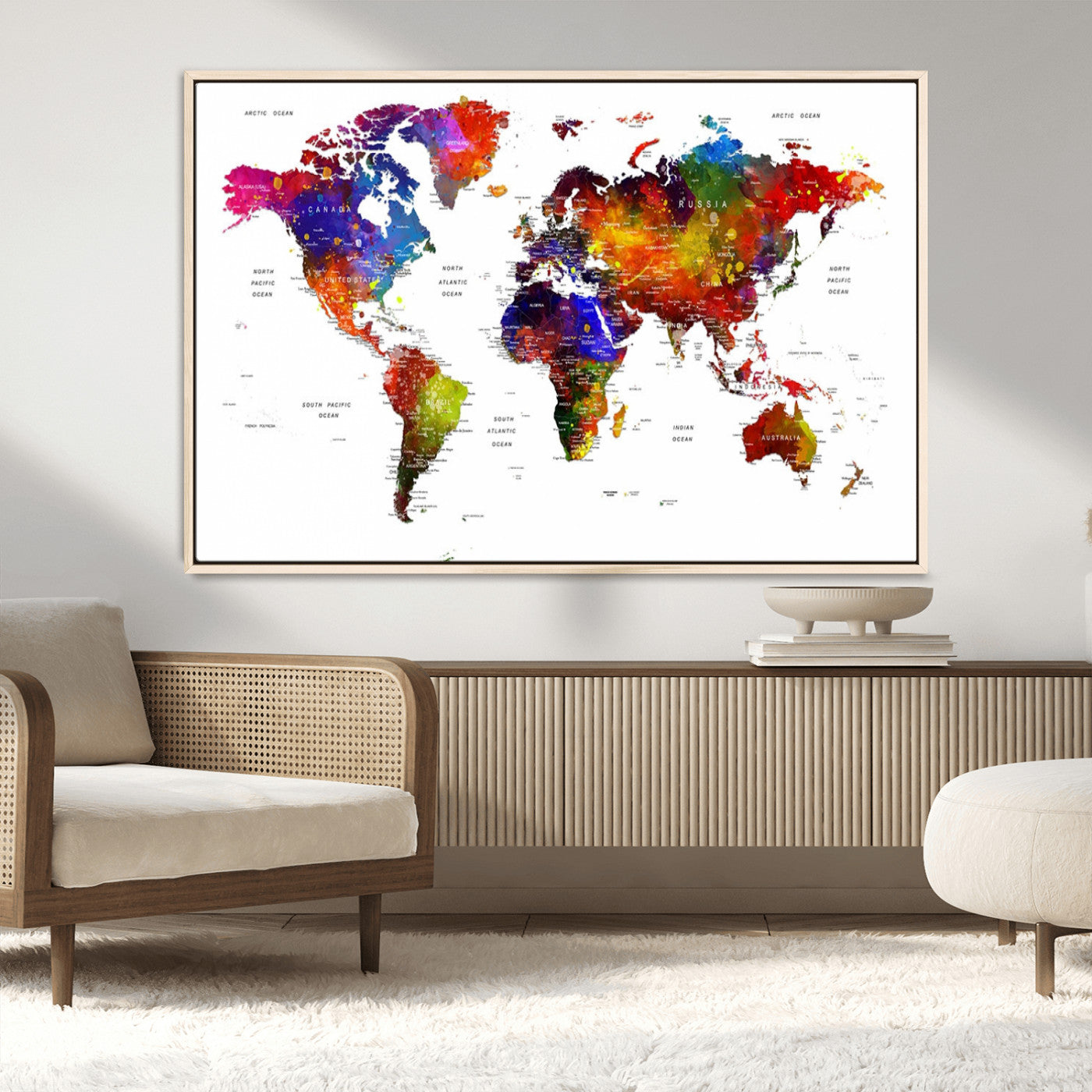 -Push Pin World Map Canvas Print – Travel Tracker Wall Art for Couples, Perfect Anniversary Gift for Home or Office Decor