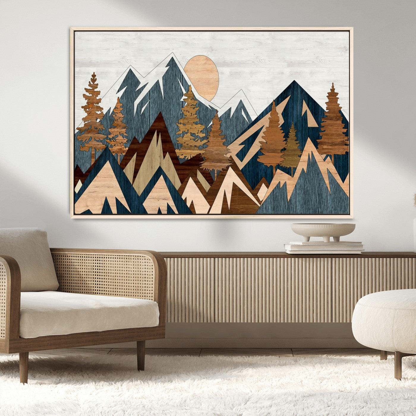 91467-MGV-CV-36X24-Abstract Wood Panel Effect Mountain Range Top Wall Art Canvas Print