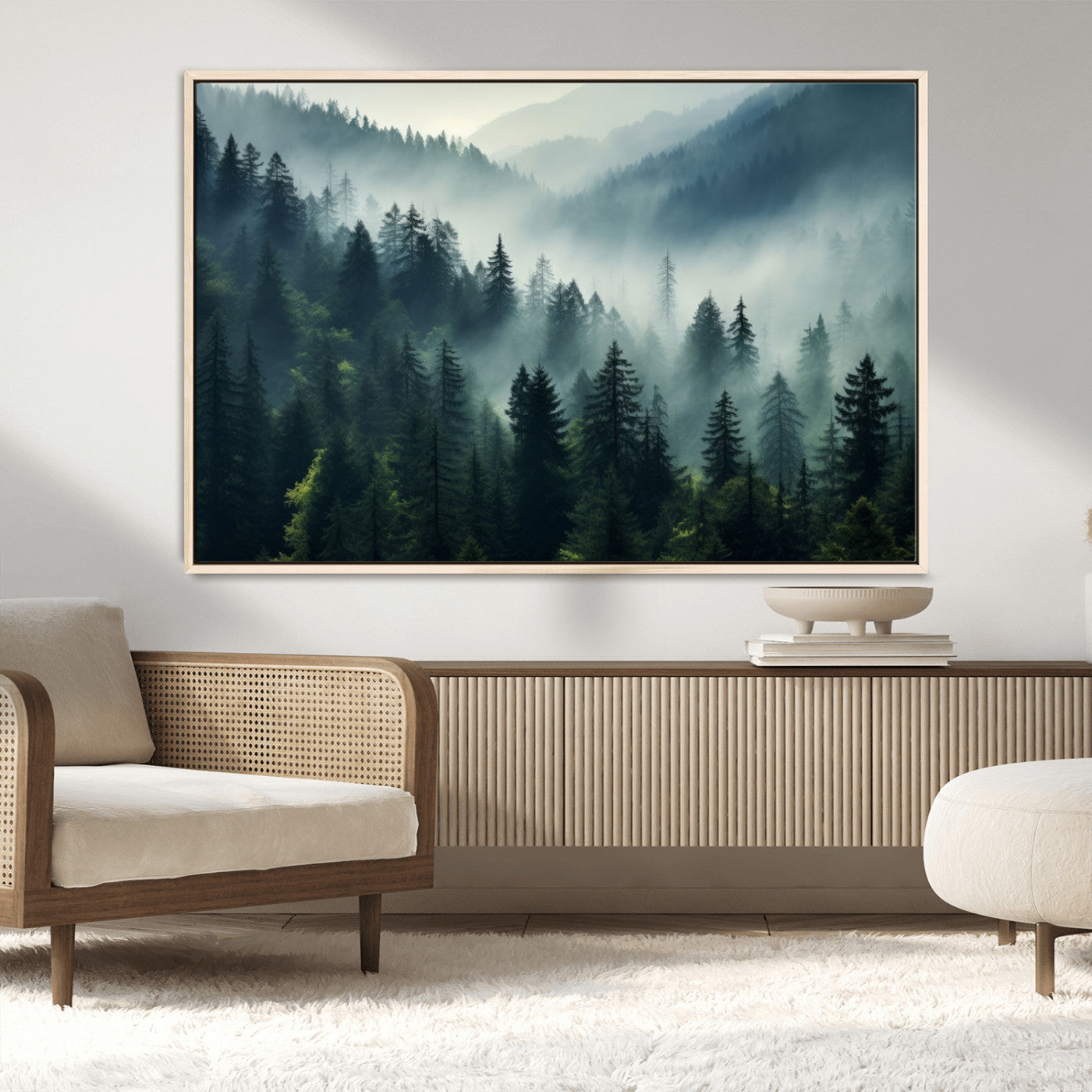 -Captivating Misty Forest Wall Art Premium Canvas Print a Foggy and Serene Atmosphere Art