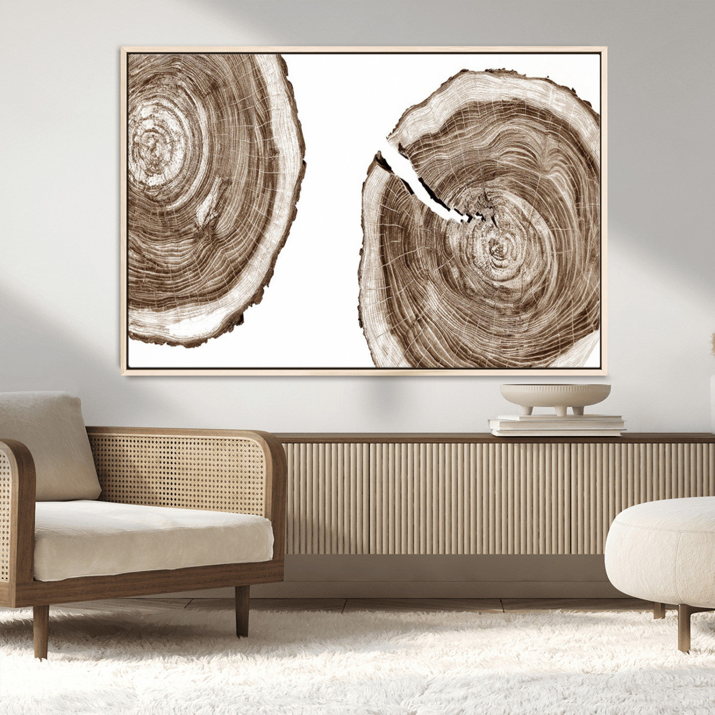 43743-MGV-FC-36X24_Natural-Wood Tree Ring Wall Art Canvas Prints, Tree Rings – Minimalist Black and White Wood Art | Triptych