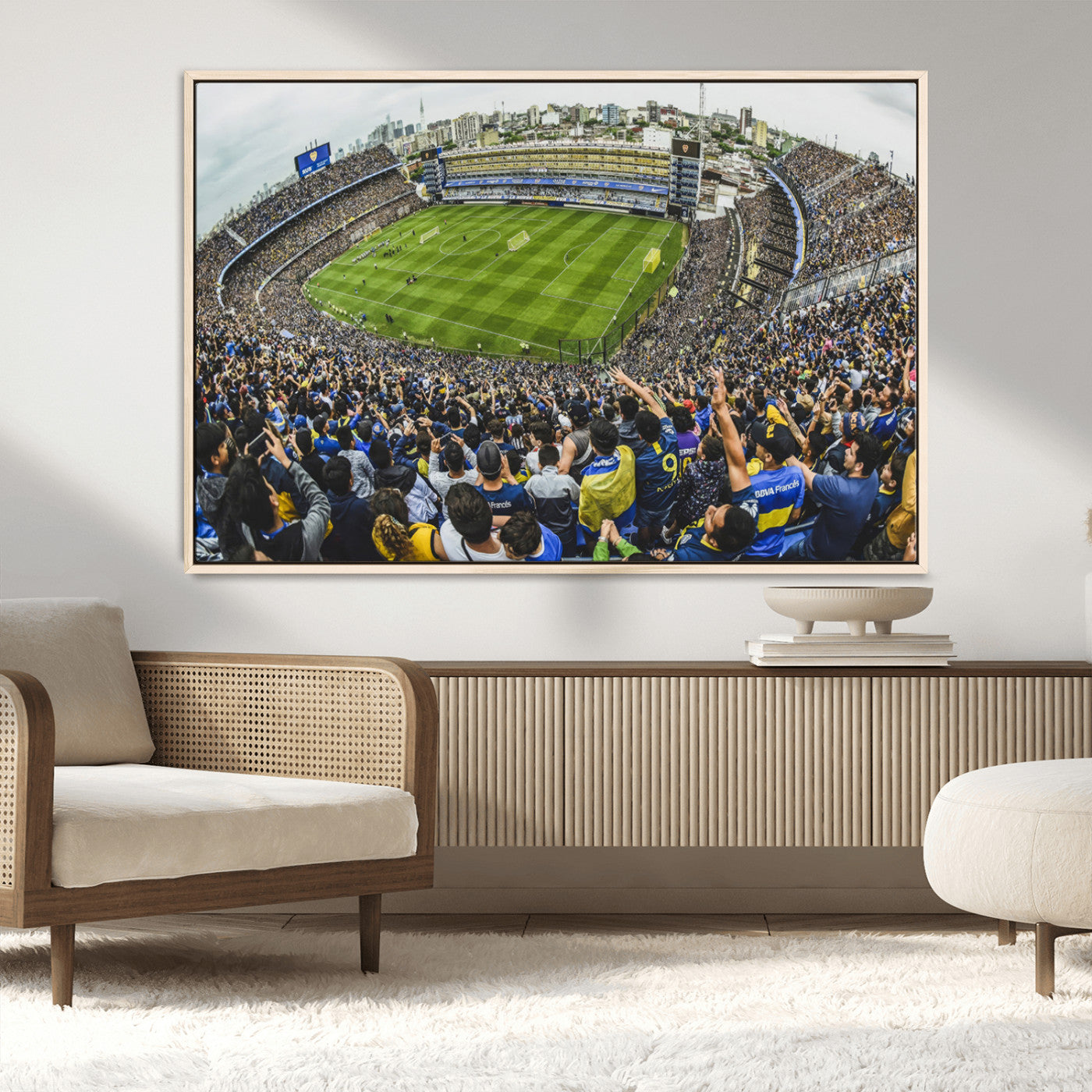 63839-MGV-FC-36X24_Natural-Boca Juniors Soccer Team Print Wall Art - Buenos Aires Bombonera Stadium Canvas Print
