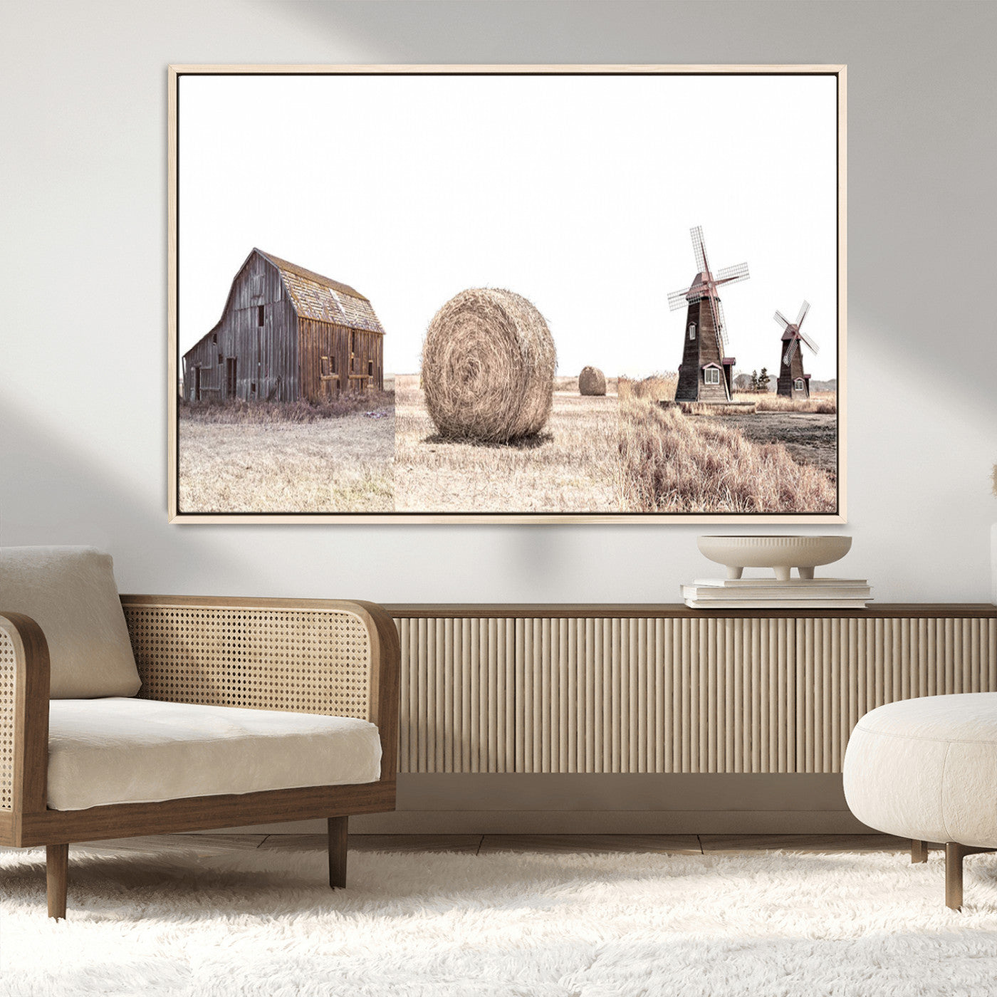 94971-MGV-FC-36X24_Natural-Farm Prints Set, Set of 3 Farmhouse Wall Art, Country House Decor