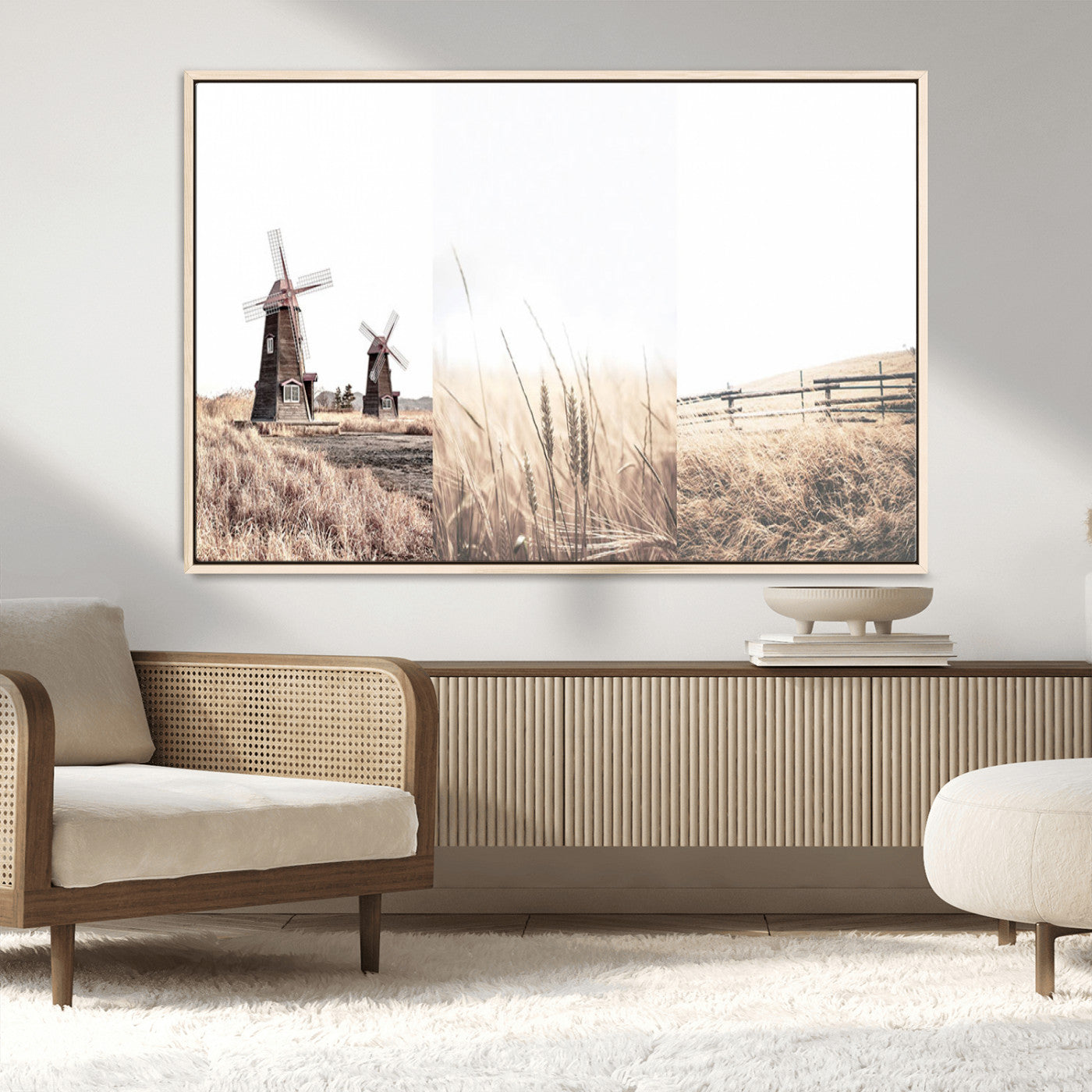 56649-MGV-FC-36X24_Natural-Farm Prints Set, Set of 3 Farmhouse Wall Art, Country House Decor, Barn Print, Wheat Print,