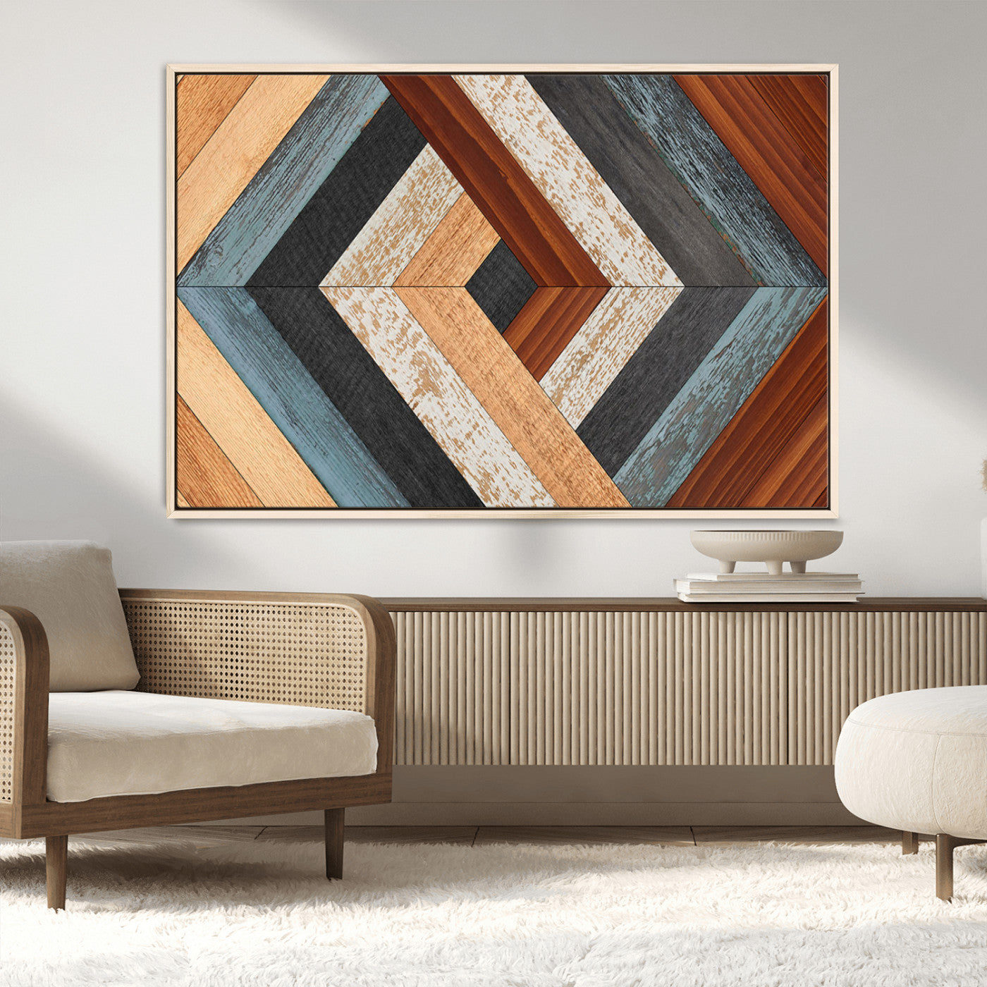 20897-MGV-CV-36X24-Geometric Wood Art Wall Decor Canvas Print, Rustic Wooden Pattern Triptych Wall Art for Living Room
