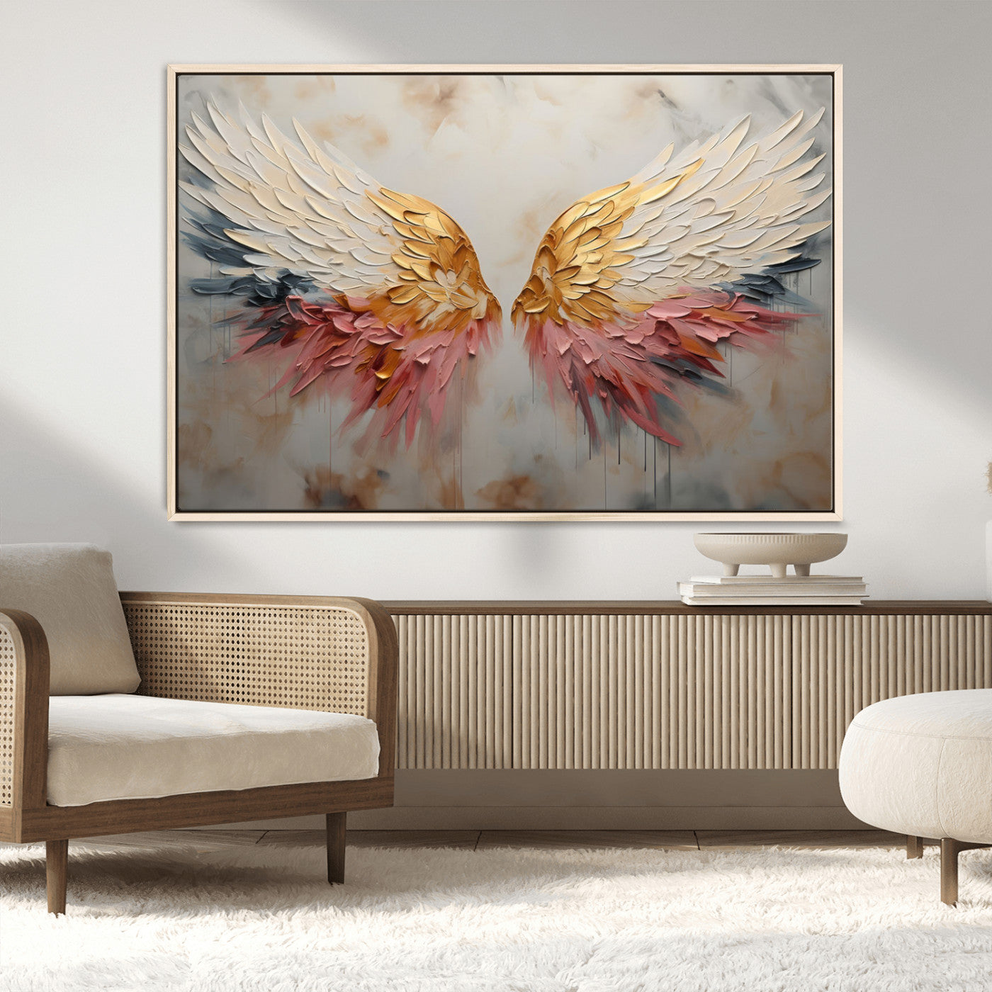 10697-MGV-CV-36X24-Golden Angel Wings Wall Art Canvas Print – Stunning Abstract Winged Art for Elegant Home Decor –