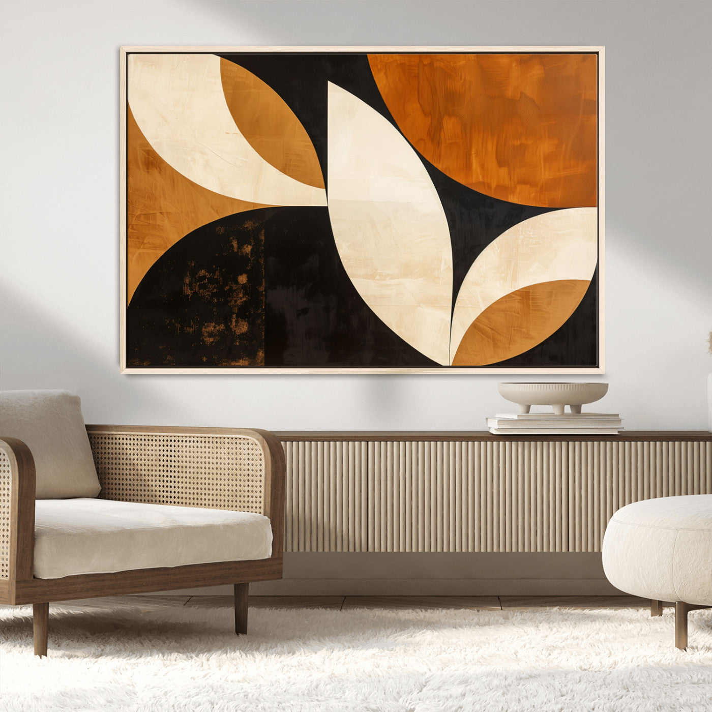 21251-MGV-FC-36X24_Natural-Geometric Abstract Wall Art Canvas Print, Mid Century Modern Wall Art Print