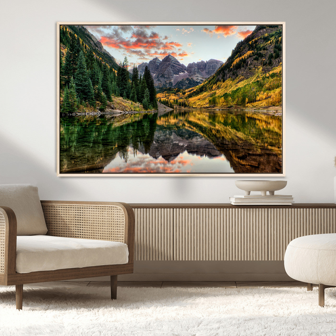 14376-MGV-CV-36X24-Maroon Bells Wall Art - Scenic Canvas Print of Maroon Bells in Autumn for Elegant Home or Office