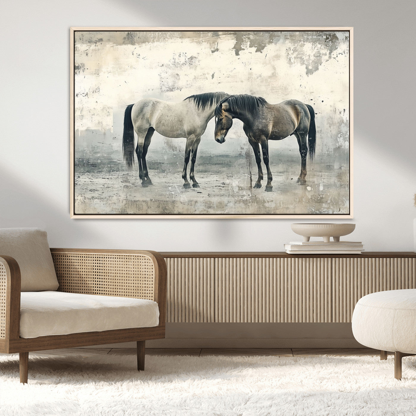 -Chines Style Majestic Horses Wall Art | Ready to Hang and Framed Triptych Print | Western Farmhouse