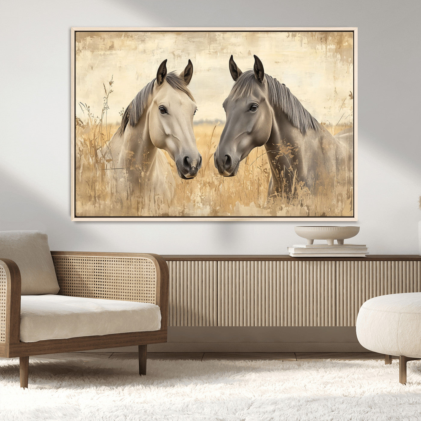 -Chines Ink Style Grunge Horses Wall Art Canvas Print