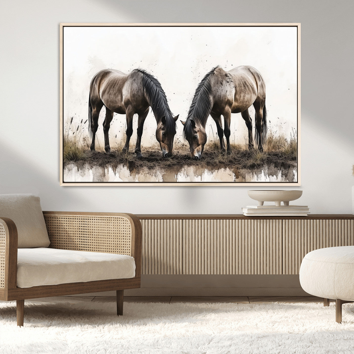 -Chines Ink Style Horses Wall Art Canvas Print