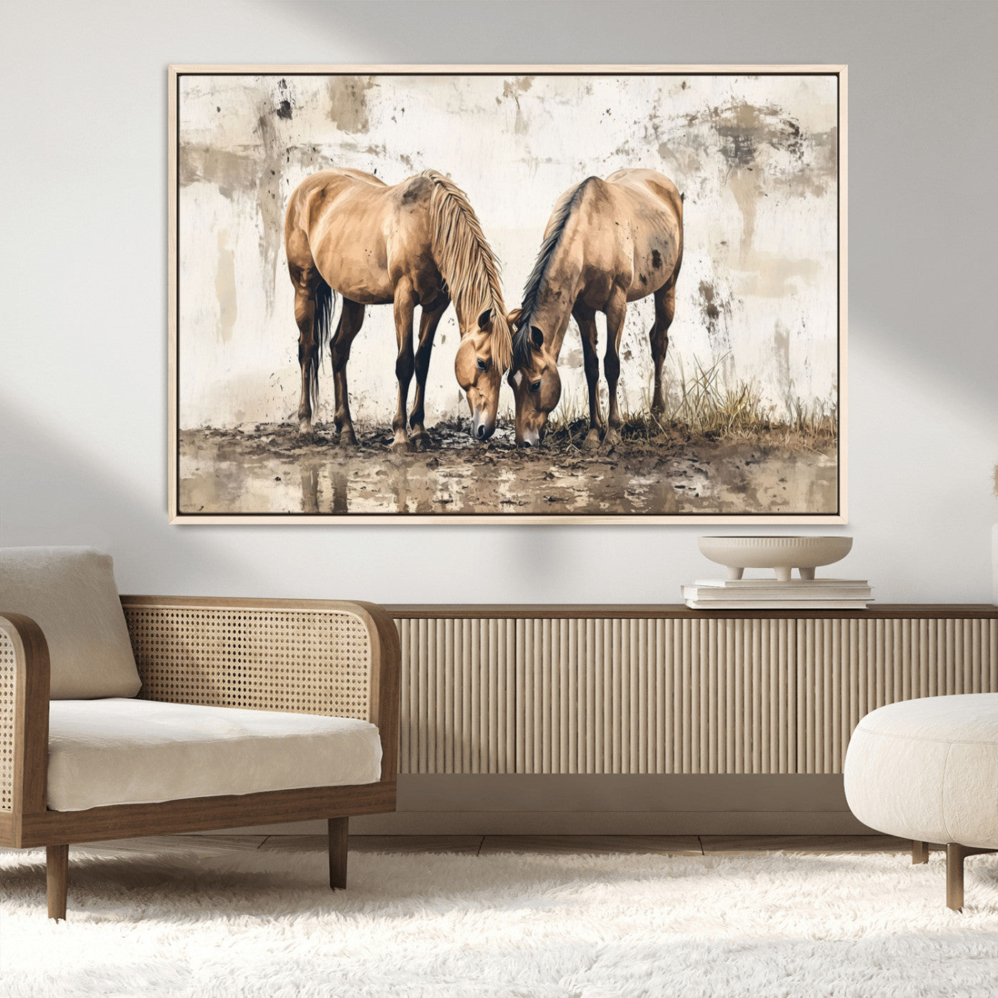-Vintage Horses Wall Art | Ready to Hang and Framed Triptych | Western Farmhouse Wall Decor for