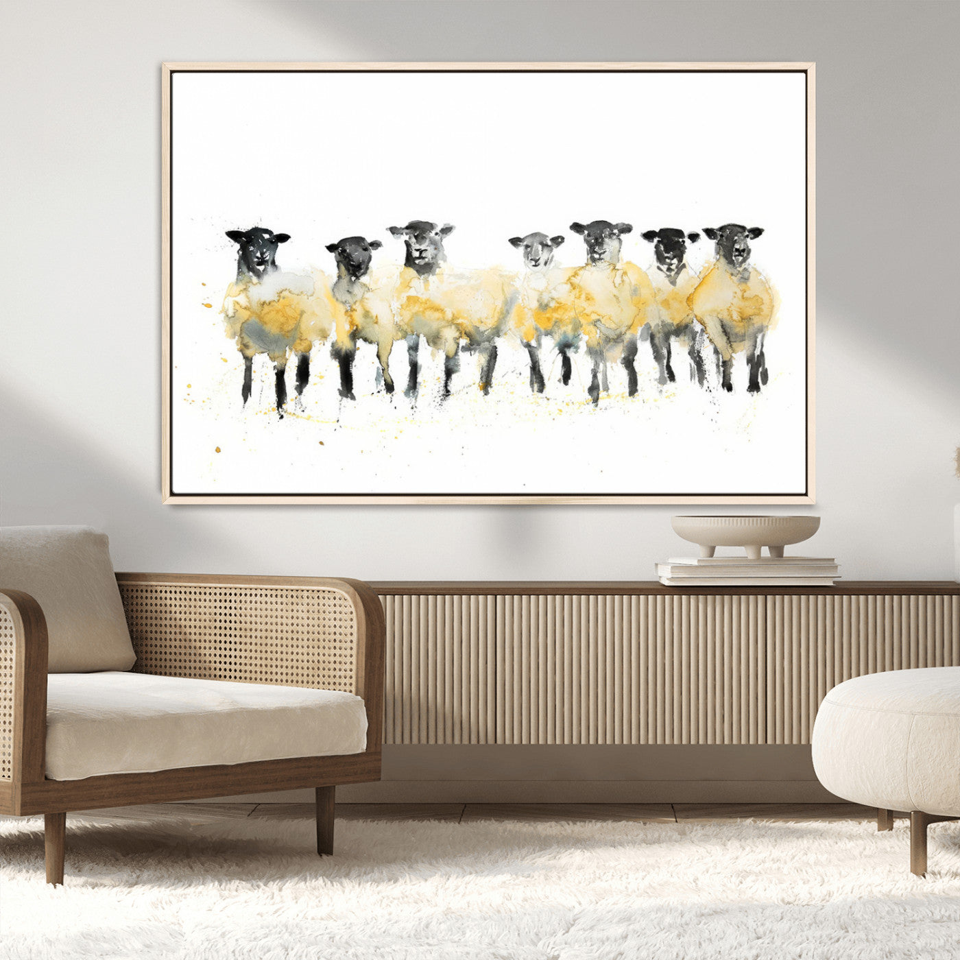 -Farmhouse Wall Art Sheep Print | Ready to Hang Framed Canvas | Rustic Barn Decor