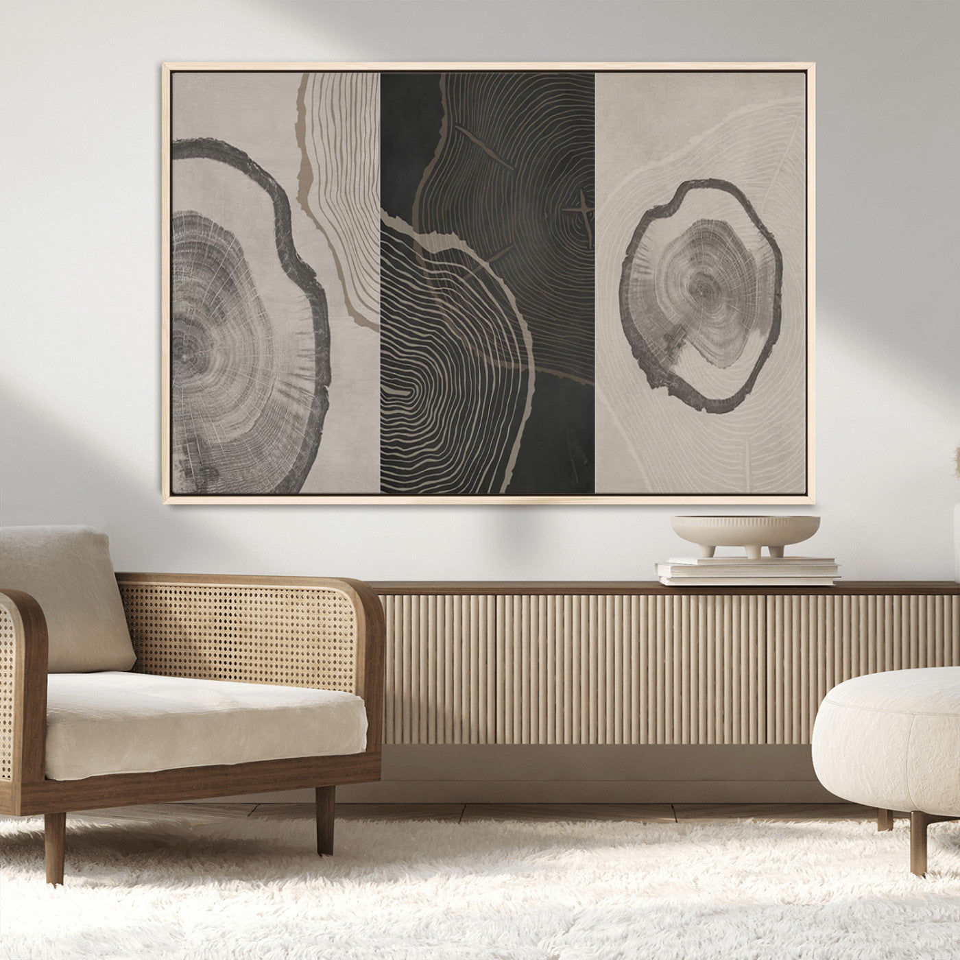 25407-MGV-CV-36X24-Modern Abstract Tree Ring Canvas Art Set | 3 Panel Large Tree Ring Design for Living Room, Office,