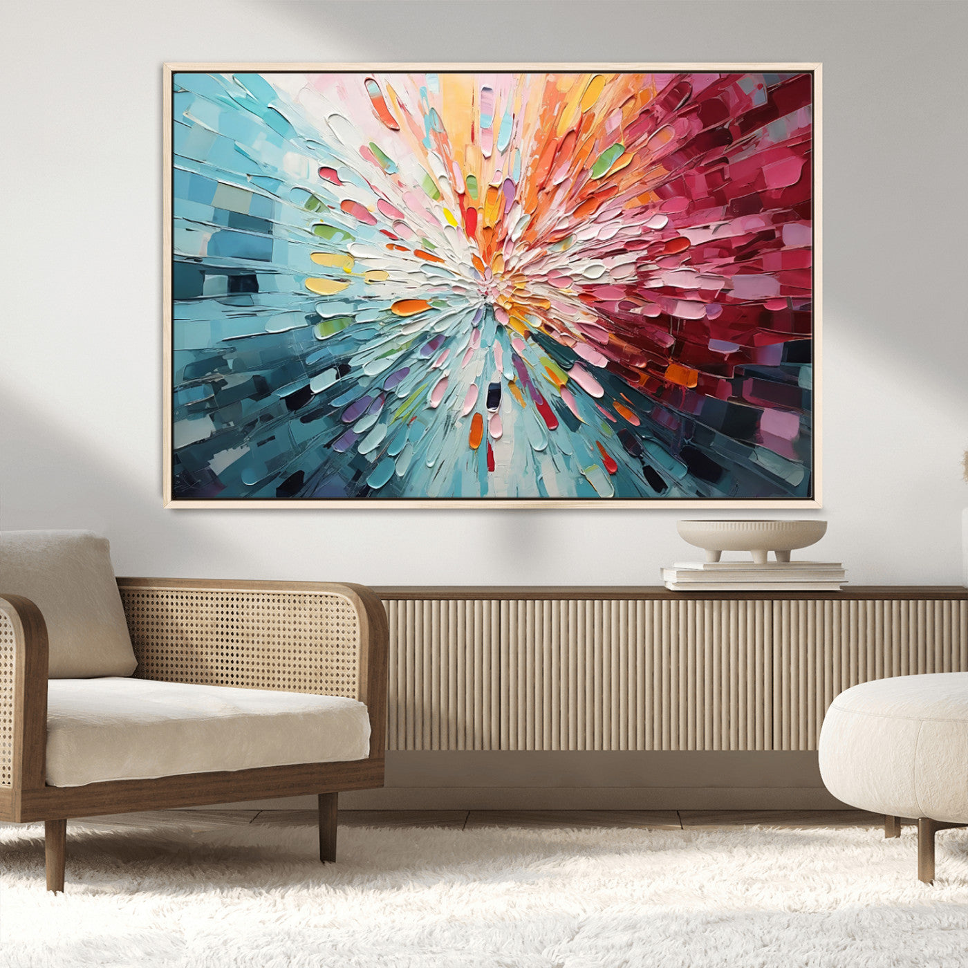 47065-MGV-CV-36X24-Radiant Bloom Abstract Floral Wall Art Canvas Print - Colorful Burst - Modern Living Room Decor -
