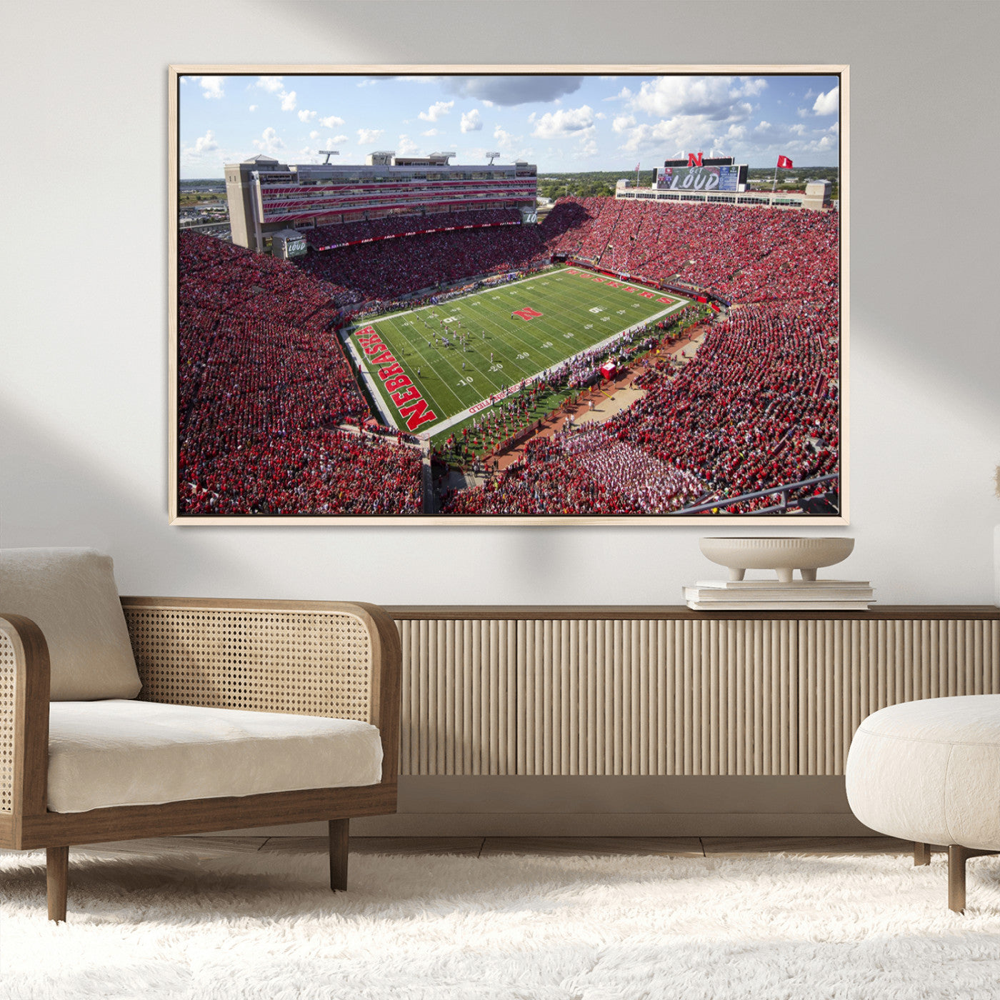 84975-MGV-FC-36X24_Natural-University of Nebraska Cornhuskers Football Team Print - Lincoln Memorial Stadium Wall Art Canvas