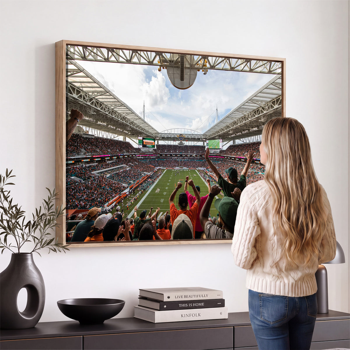 66239-PAN-FL-20X10 - Miami Hurricanes Football Team Wall Art Print - Miami Hard Rock Stadium Wall Art Canvas Print