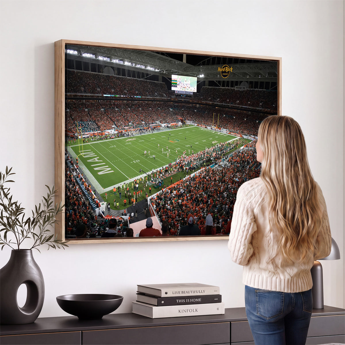 33698-PAN-FL-20X10 - Miami Hurricanes Football Team Print Canvas- Miami Hard Rock Stadium Wall Art Canvas Print