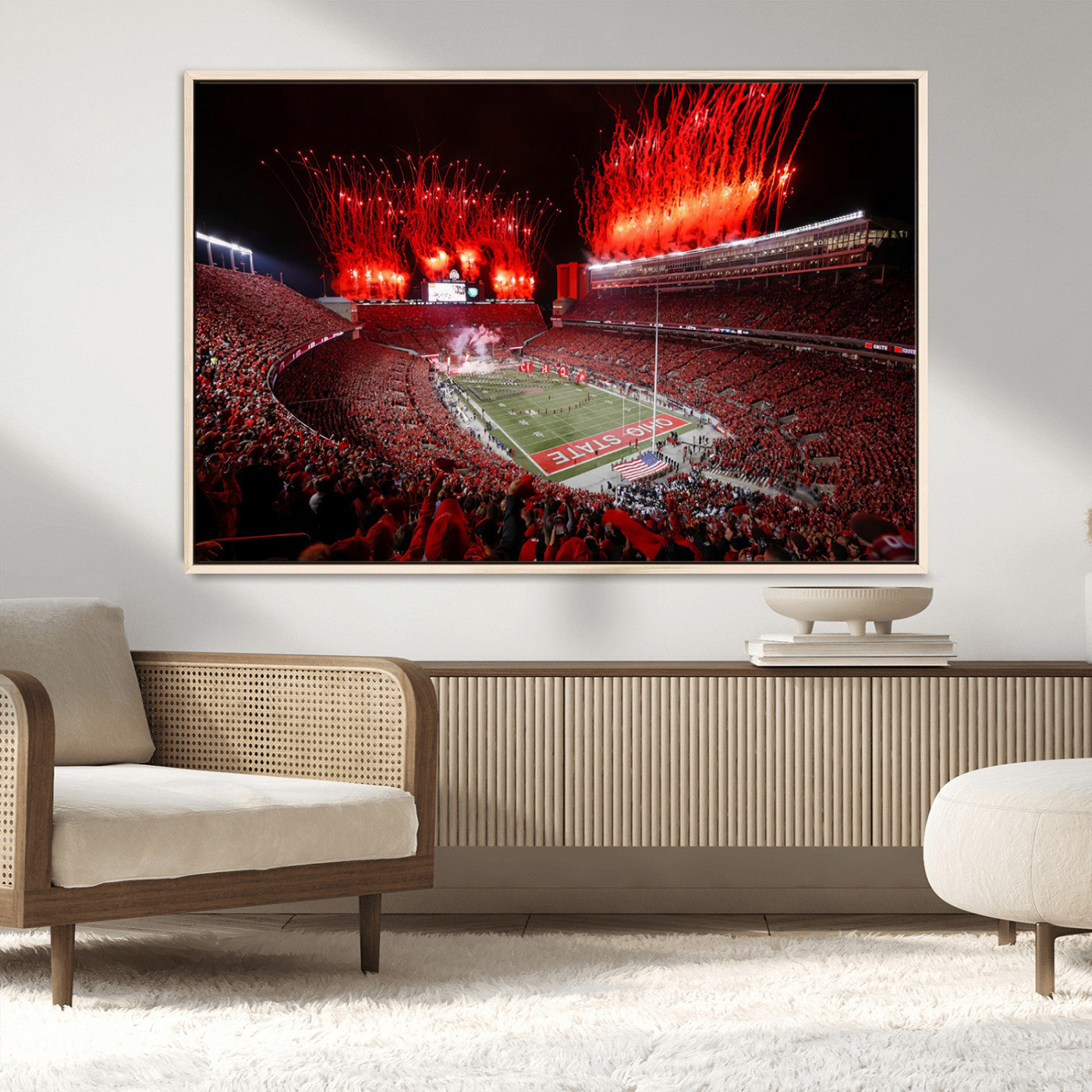56909-MGV-CV-36X24-Ohio State University Buckeyes Football Team Print - Columbus Ohio Stadium Wall Art Canvas Print