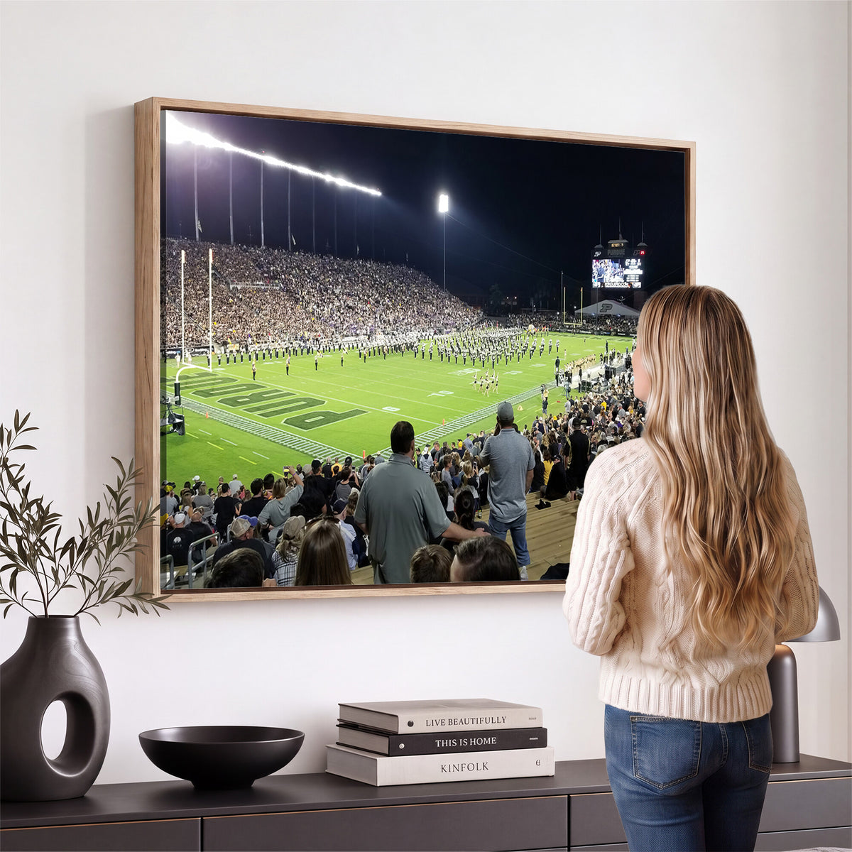 56796-PAN-FL-20X10 - Purdue University Boilermakers Football Team Print - West Lafayette Ross-Ade Stadium Wall Art Canvas