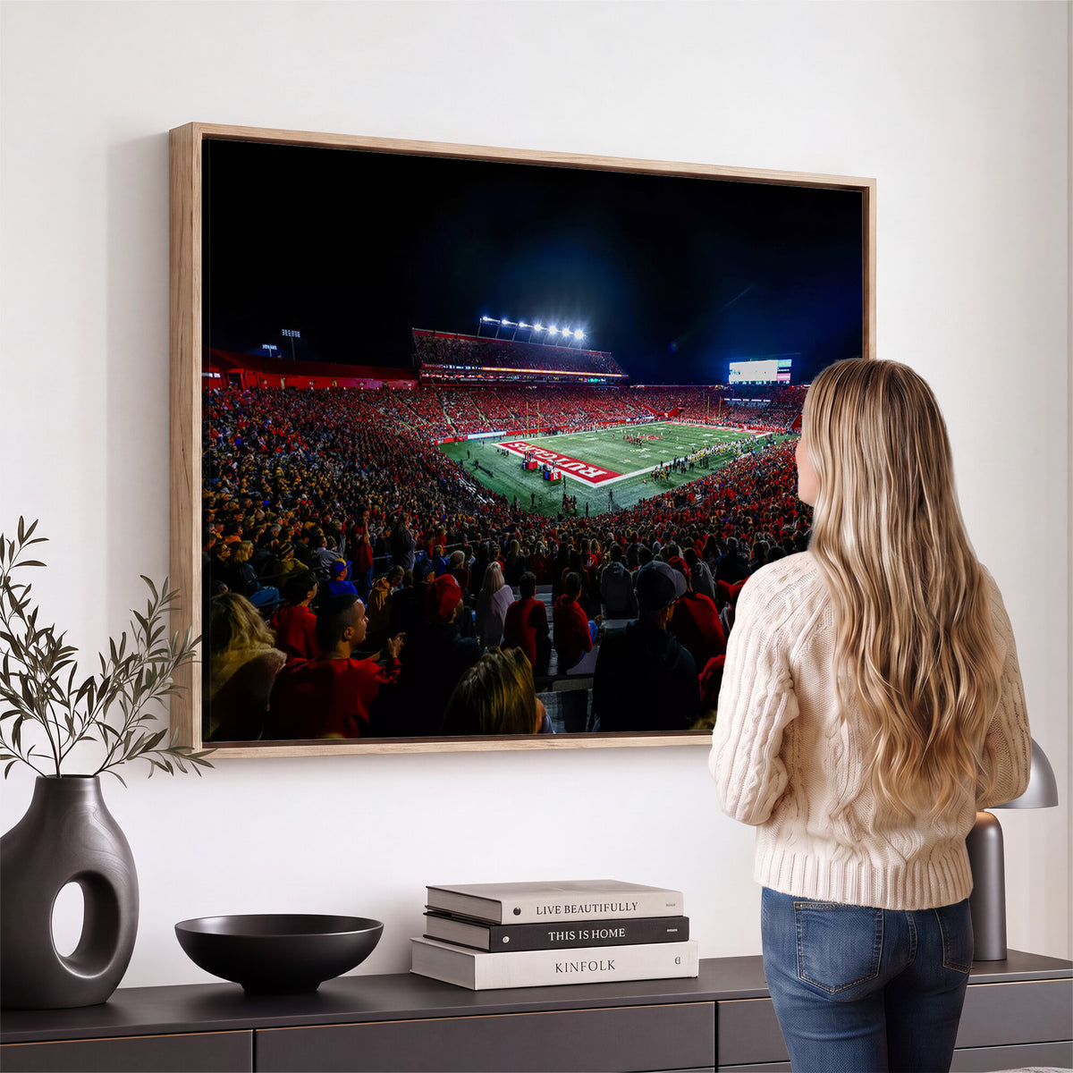 18115-PAN-FL-20X10 - Rutgers Scarlet Knights Football Team Print - SHI Stadium, Piscataway Wall Art Canvas Print