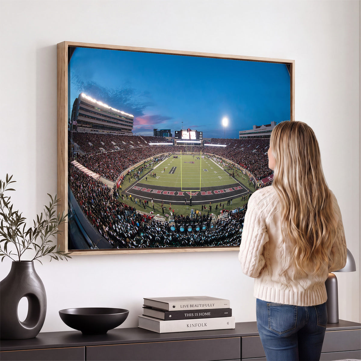60763-PAN-FL-20X10 - Texas Tech Red Raiders Canvas, Framed Football Team Print - Lubbock Jones AT&T Stadium Wall Art