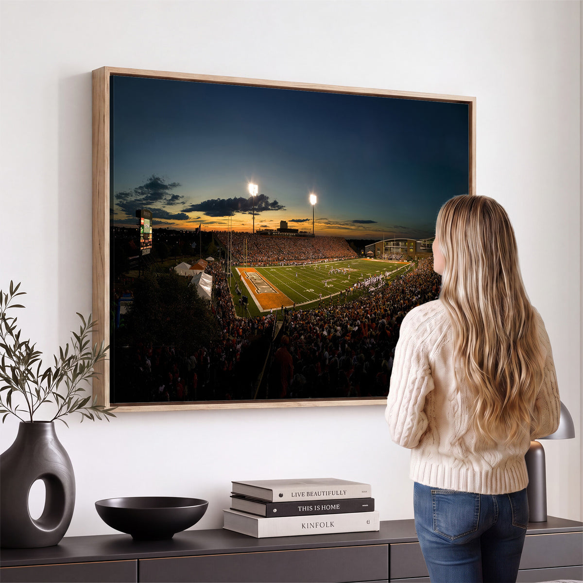 15980-PAN-FL-20X10 - Ball State Cardinals Football Team Print - Muncie Scheumann Stadium Wall Art Canvas Print