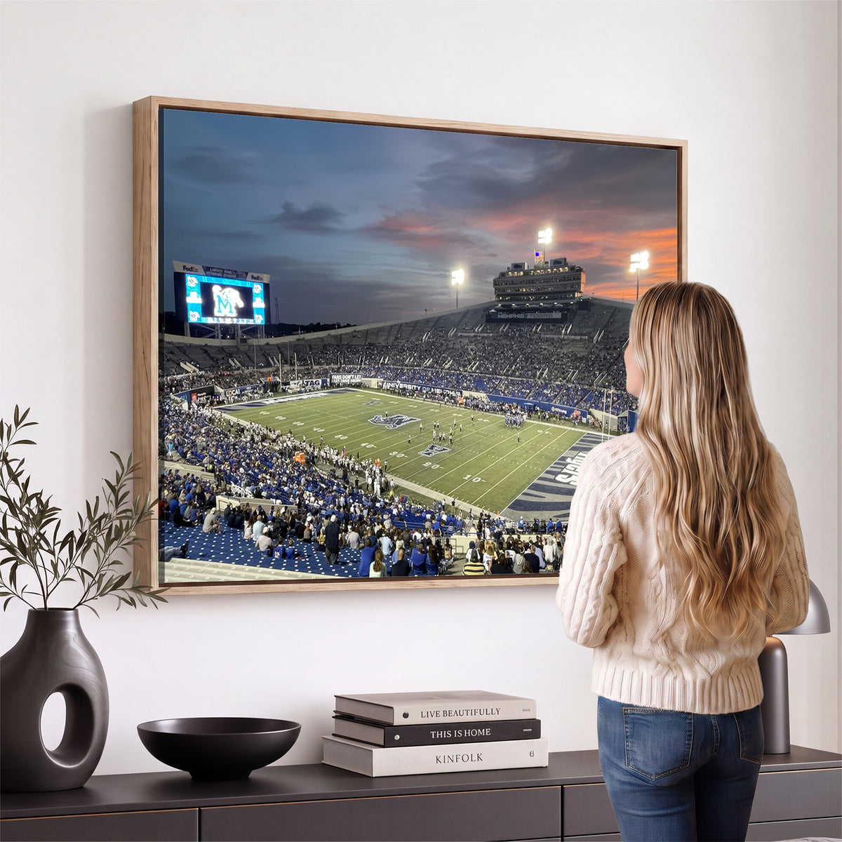 64409-PAN-FL-20X10 - Memphis Tigers Football Team Print - Memphis Simmons Bank Liberty Stadium Wall Art Canvas Print