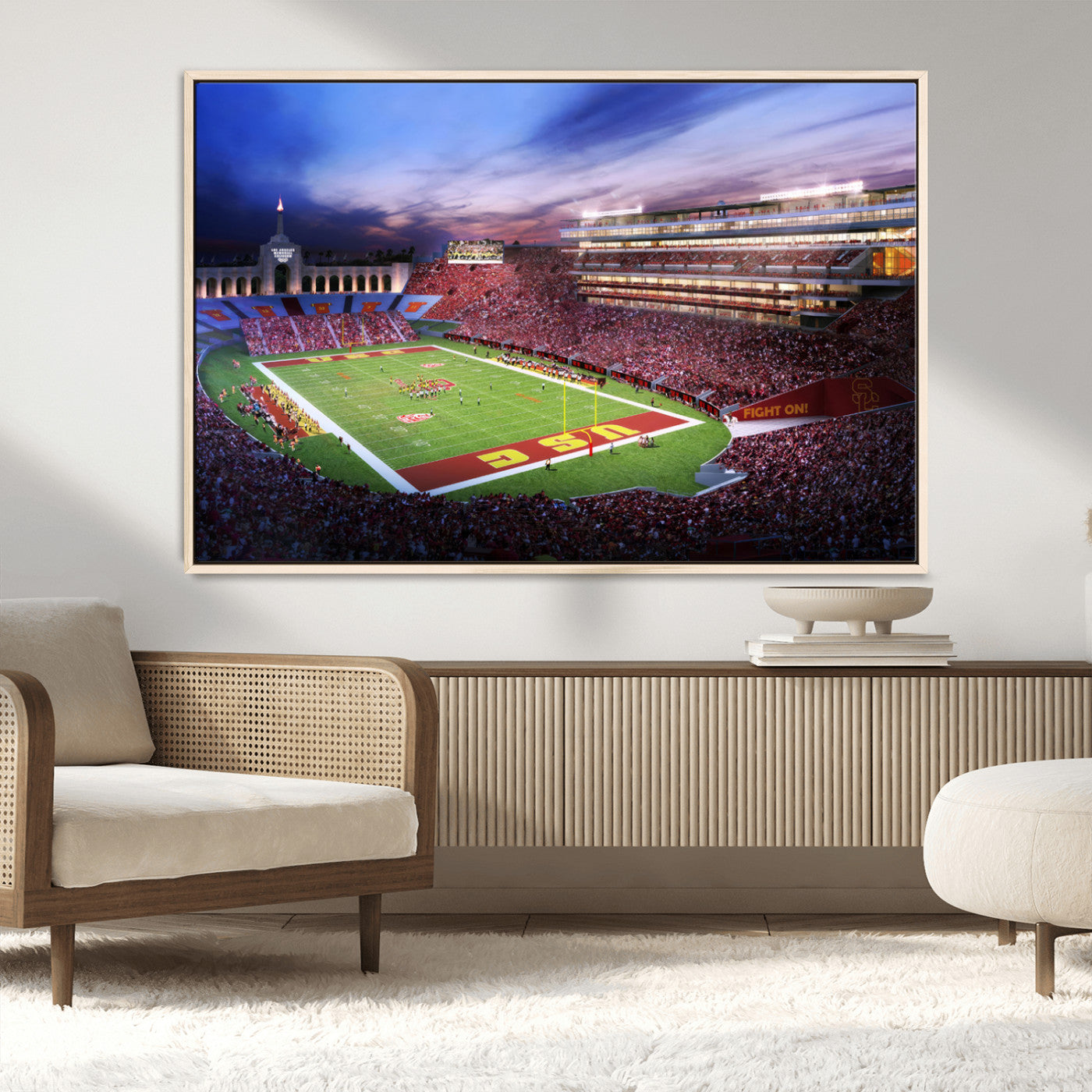 71879-MGV-FC-36X24_Natural-The University of Southern California USC Trojans Football Team Print - Los Angeles Memorial