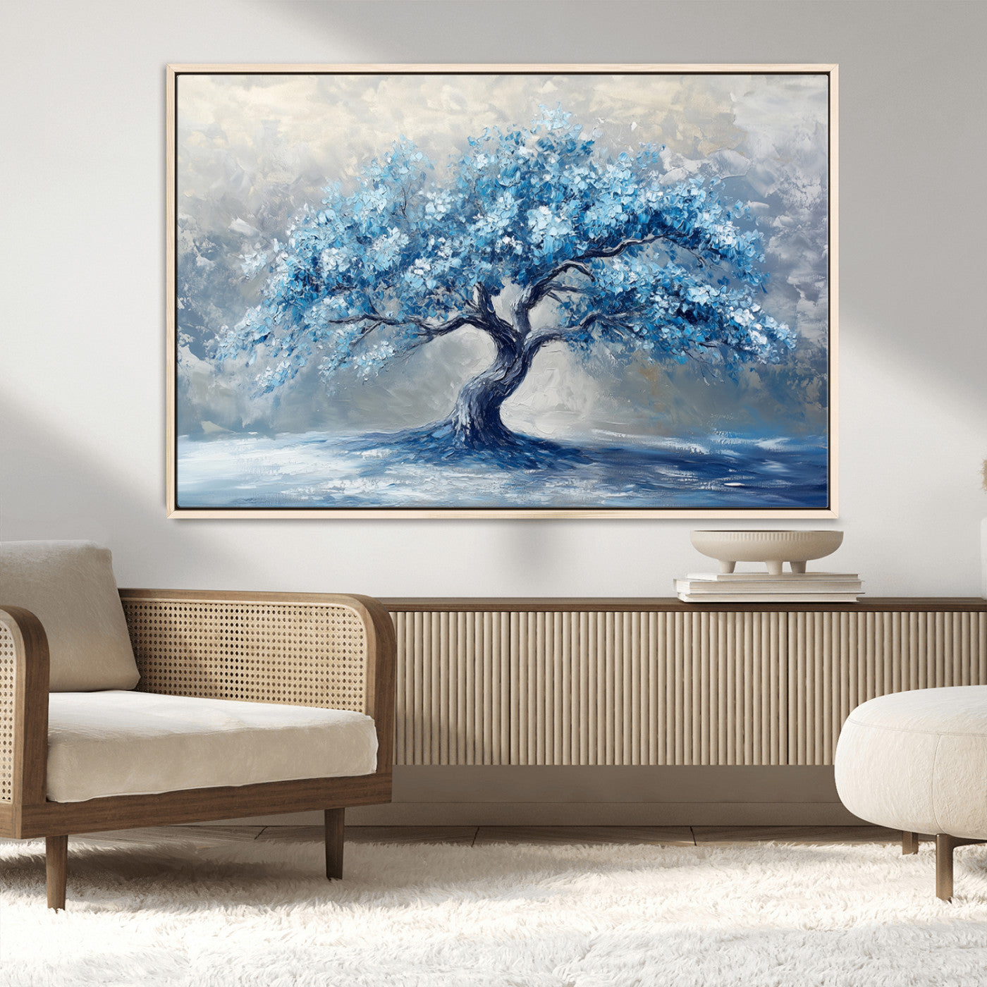 56105-MGV-CV-36X24-Abstract Blue Tree Art Canvas Print, Majestic Tree Wall Art Print for Farmhouse Decor