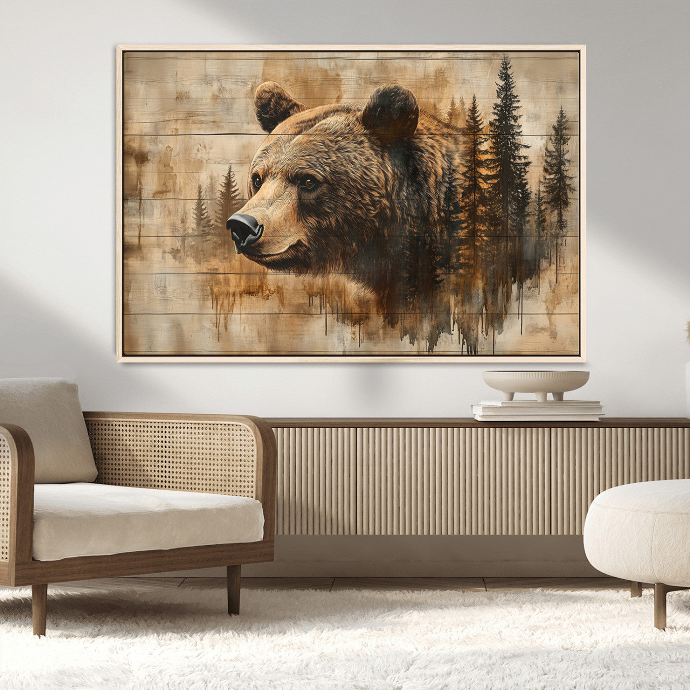 48378-MGV-FC-36X24_Natural-Rustic Grizzly Bear Wall Art, Abstract Grizzly 399 Bear Wall Art Canvas Print - Woodland Wildlife