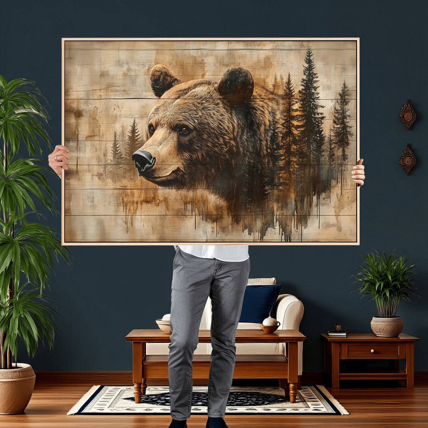 48378-MGV-CV-36X24 - Rustic Grizzly Bear Wall Art, Abstract Grizzly 399 Bear Wall Art Canvas Print - Woodland Wildlife