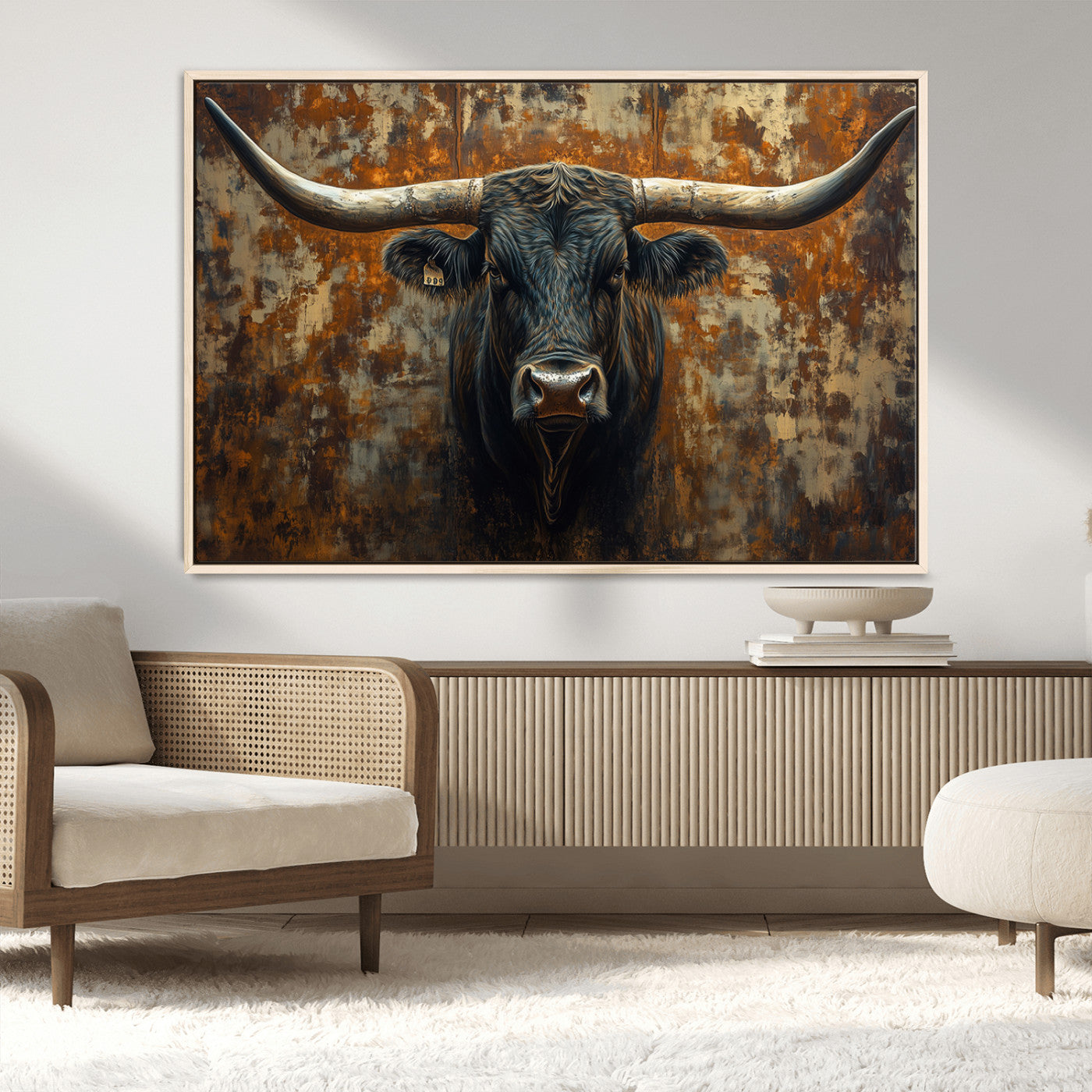 68068-MGV-CV-36X24 - Longhorn Texas Cow Bull Wall Art | Rustic Farmhouse Canvas Print | Ready to Hang Barn Decor for