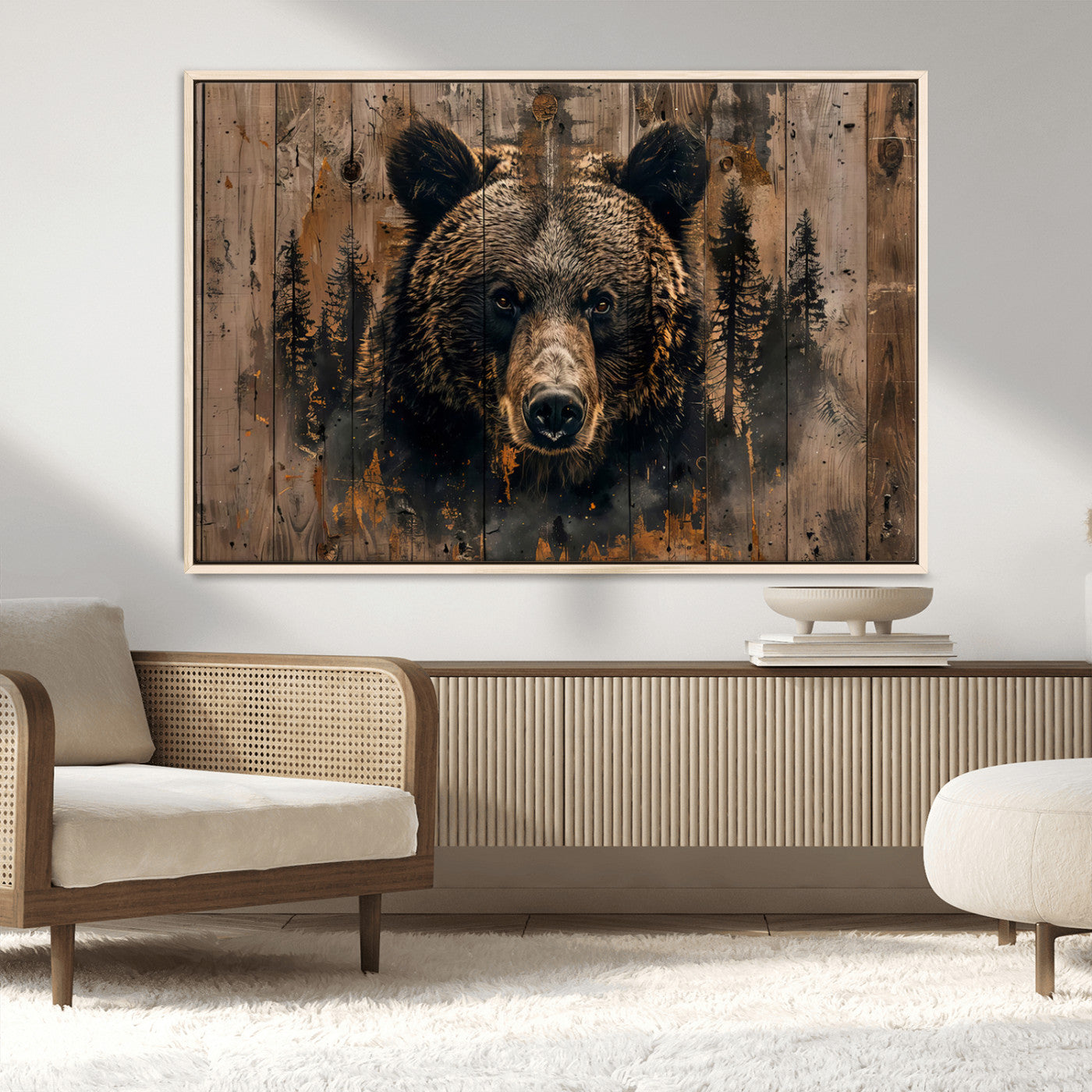 76998-MGV-FC-36X24_Natural-Rustic Grizzly 399 Wall Art | Triptych Canvas Print | Rustic Cabin Wall Decor | Perfect for