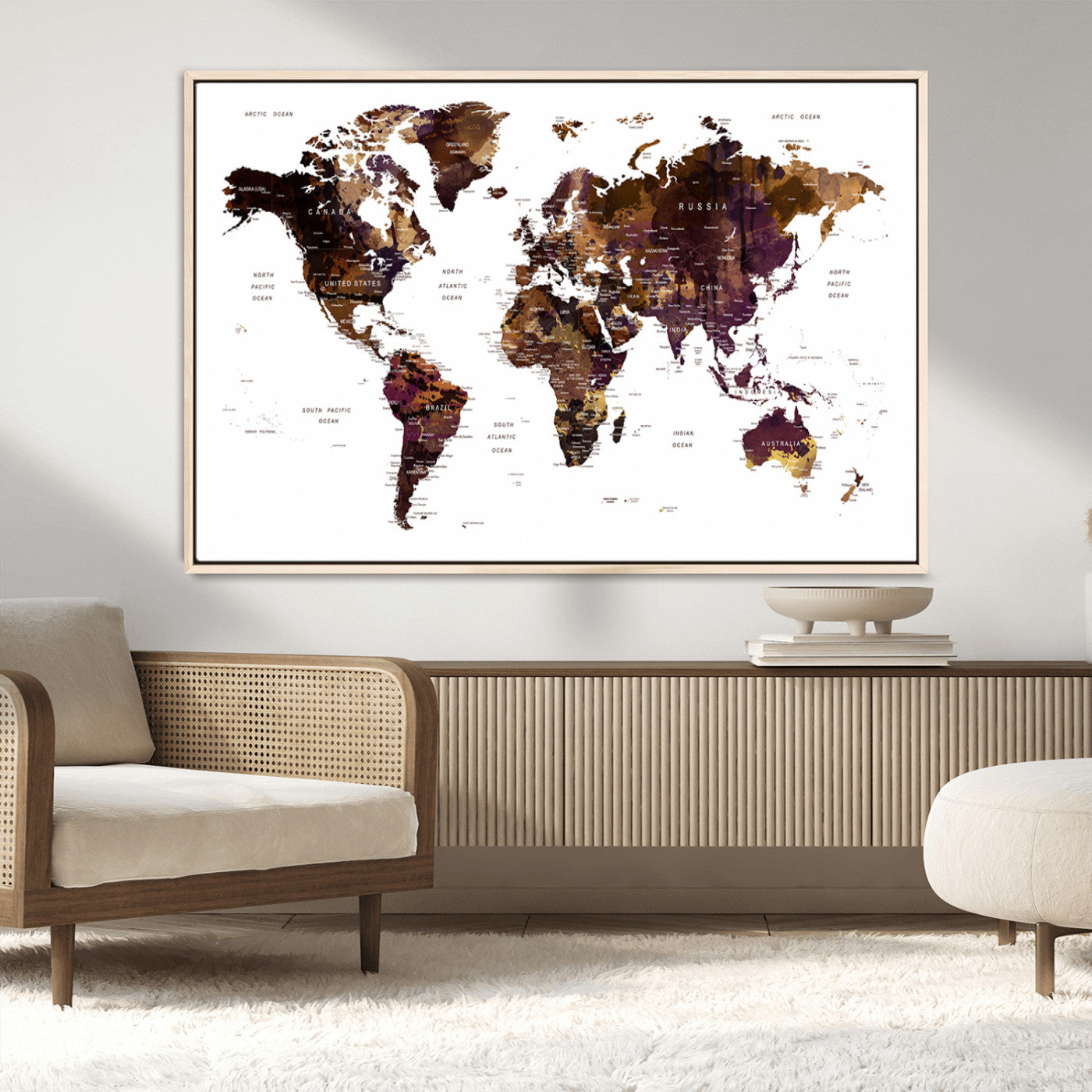 50611-MGV-FC-36X24_Natural-Push Pin World Map Canvas Print – Travel Tracker Wall Art for Couples, Perfect Anniversary Gift for Home or Office Decor