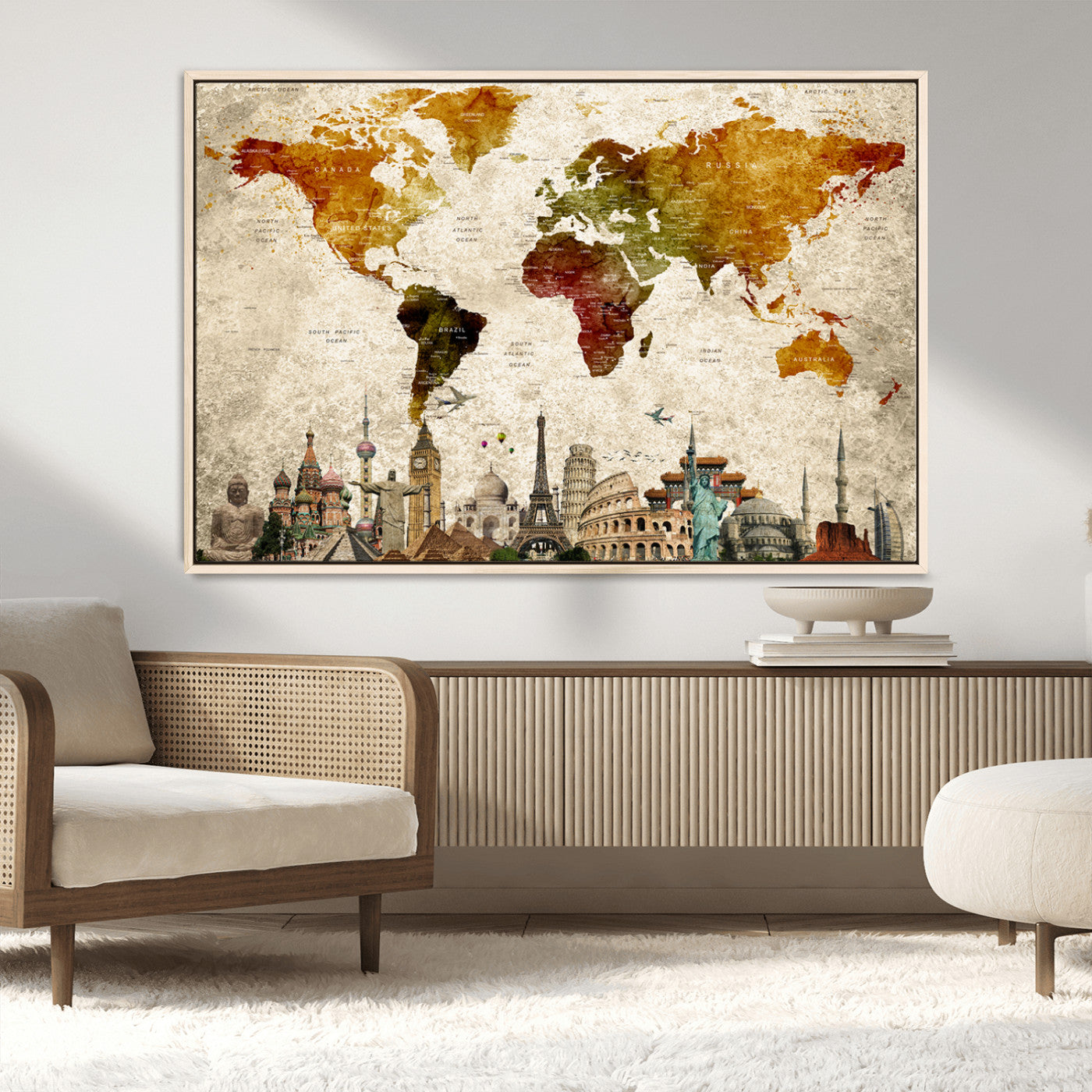 40637-MGV-CV-36X24-Push Pin World Map Canvas Print – Framed Travel Map Wall Art for Couples, Anniversary Gift, Modern Home or Office Decor