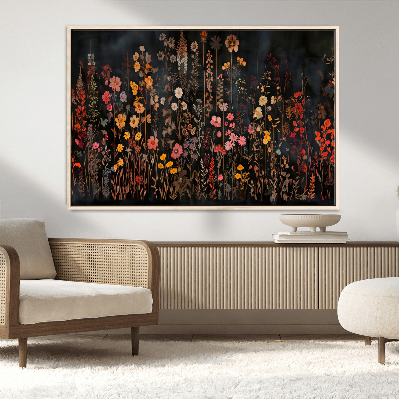 AbstFLF-MGV-CV-36X24-Large Floral Painting Print Illustration Flowers Canvas Wall Art Botanical Wall Decor Modern