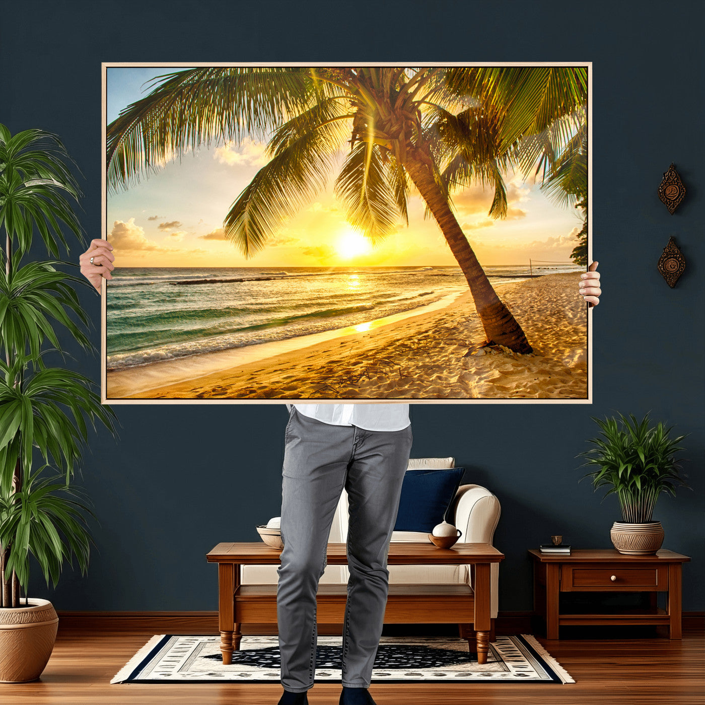 33628-MGV-CV-36X24 - Beach Sunset Canvas Wall Art Print - Tropical Beach Canvas Wall Art Print – Vibrant Palm Trees and
