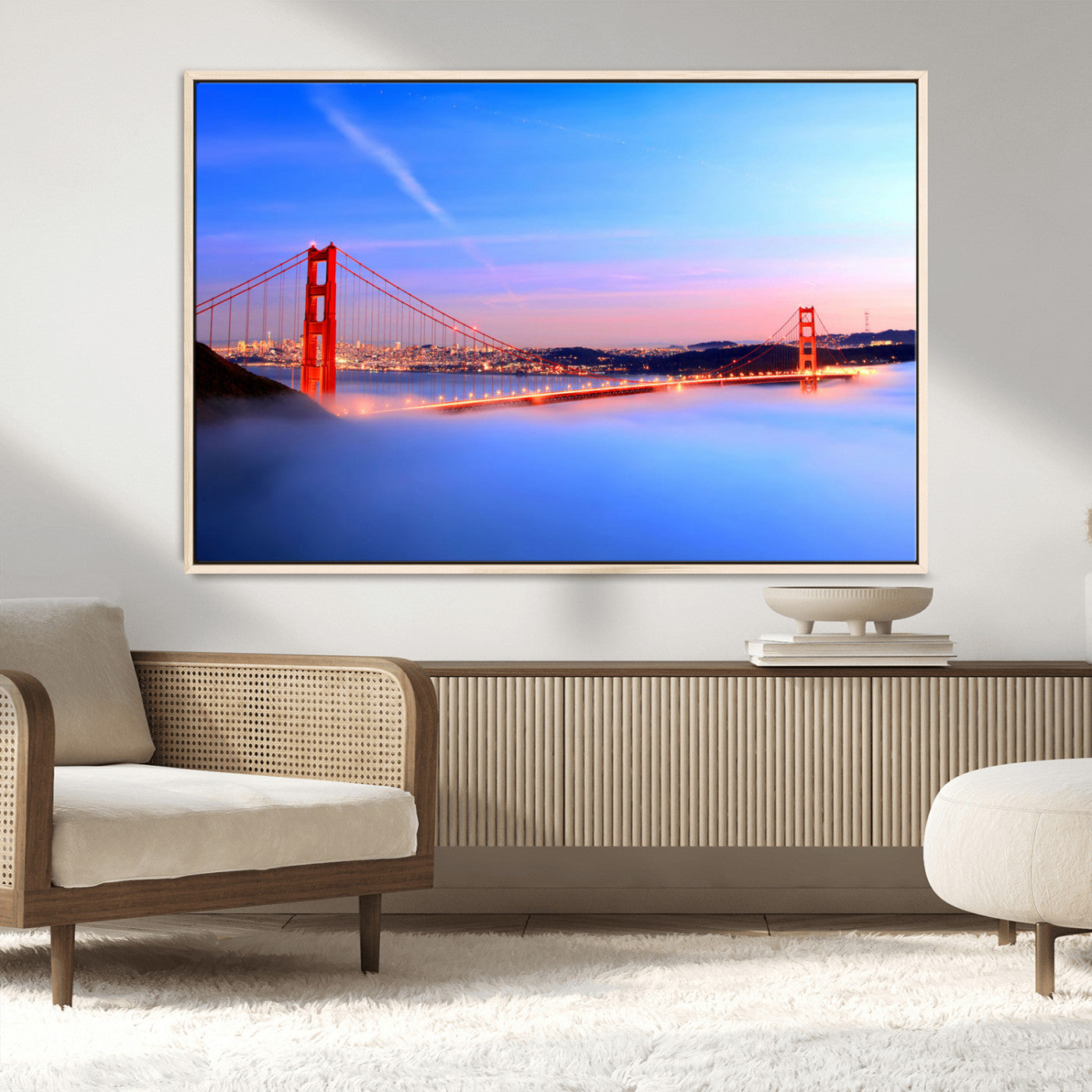 MGV-FC-36X24 - Golden Gate Bridge Wall Art Print, San Francisco Sunset Canvas Wall Art, Cityscape Canvas Print for