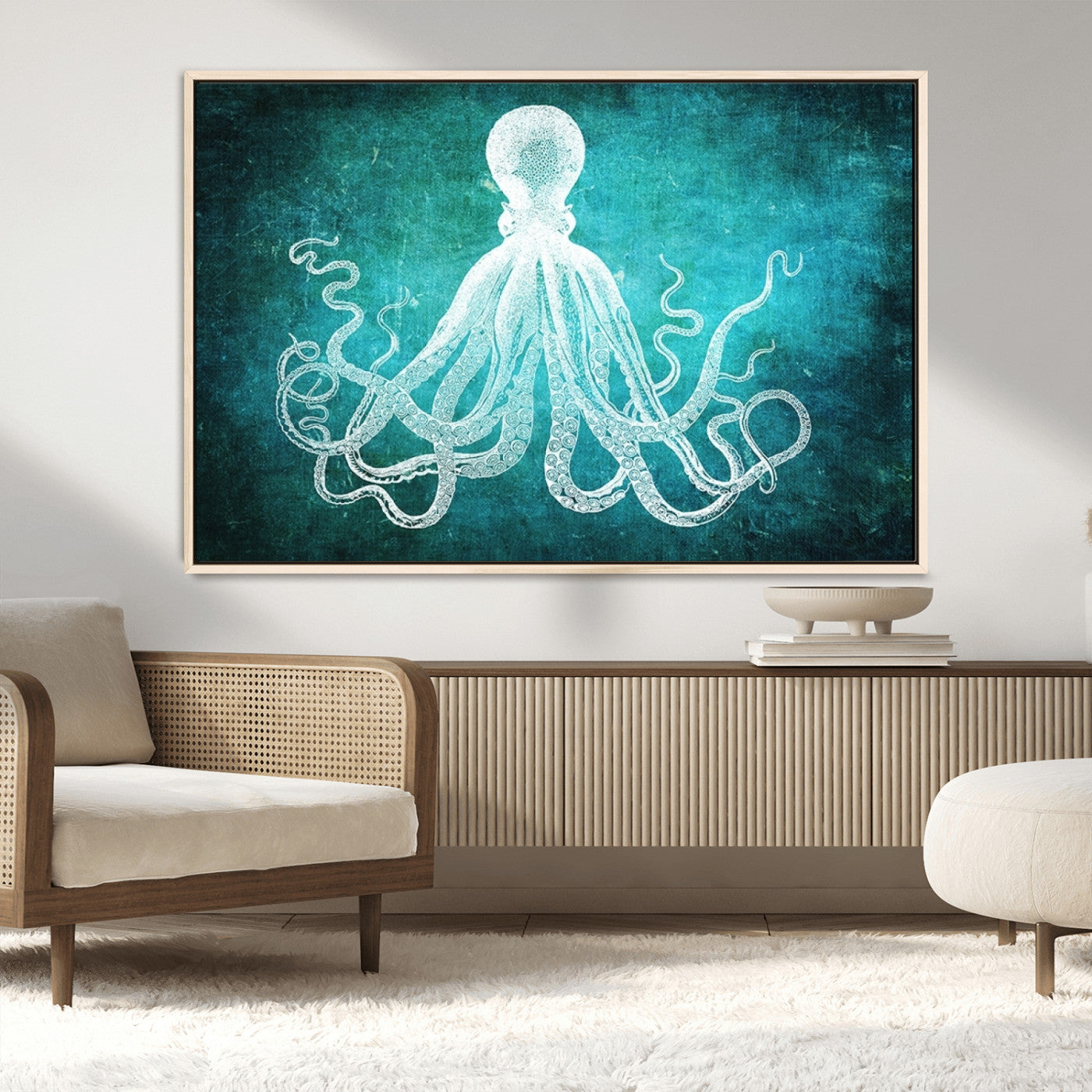 20773-MGV-CV-36X24-Green Octopus Abstract Wall Art Canvas Print
