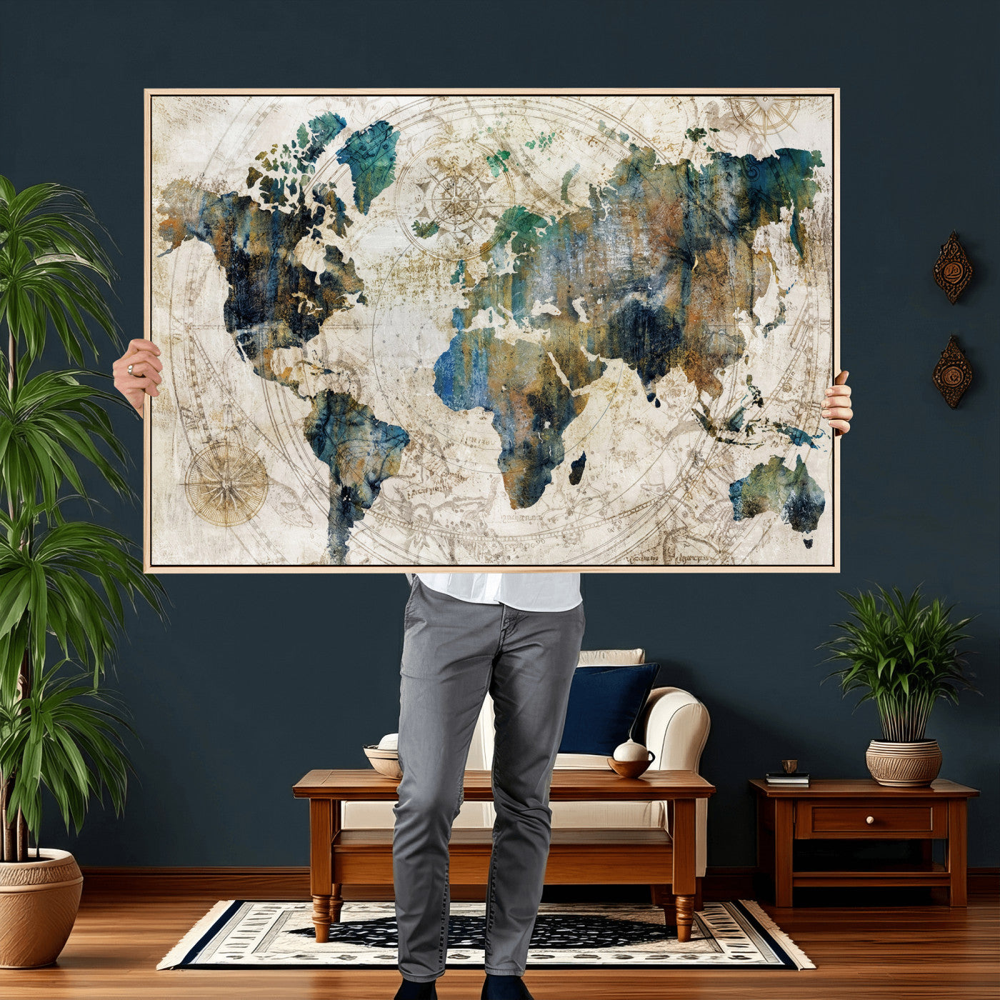 36972-MGV-CV-36X24 - Grunge Abstract World Map Art Print Canvas Print for Office Decor