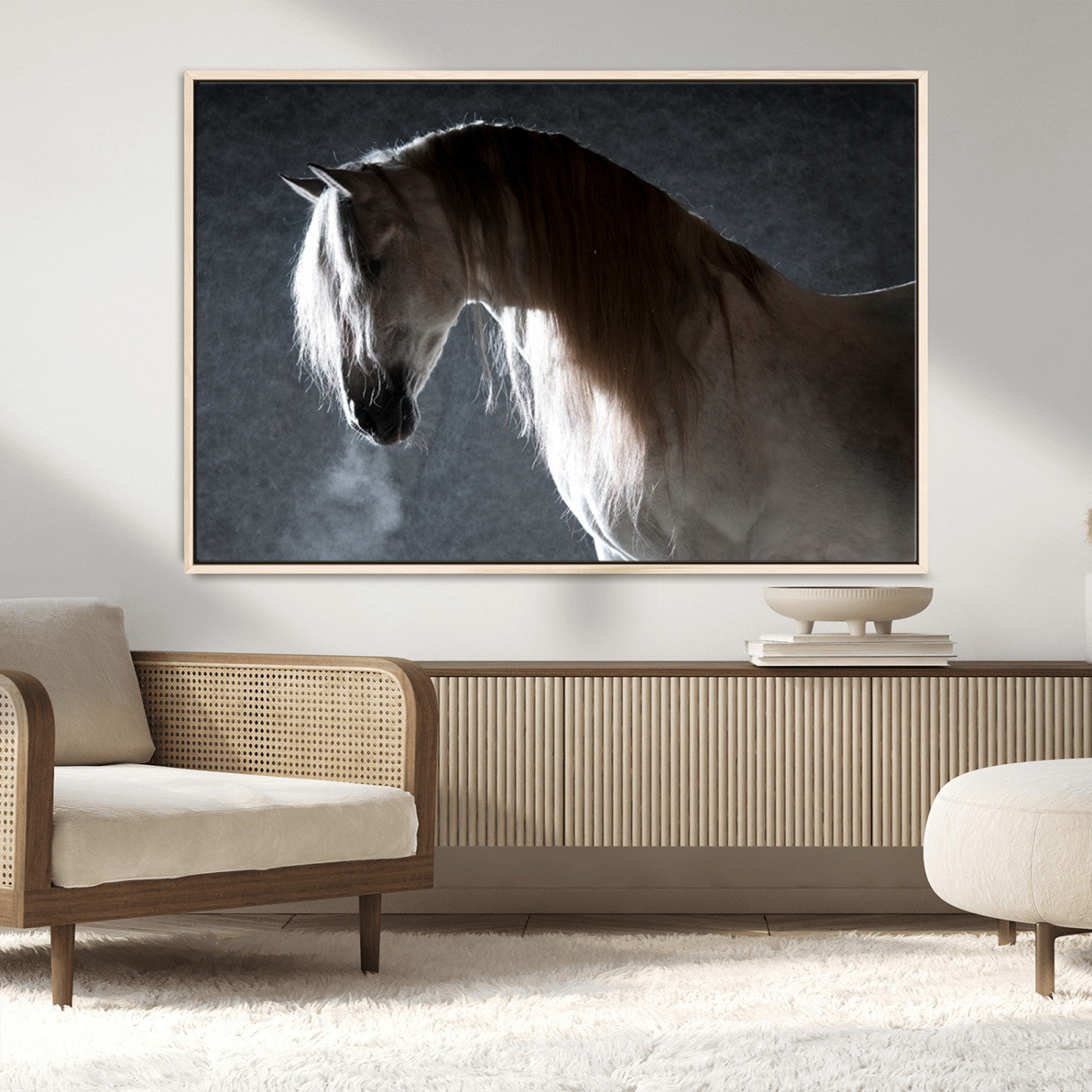 36020-MGV-FC-36X24_Natural-Large Wall Art Cream Colored Horse on Grey Background Canvas Print