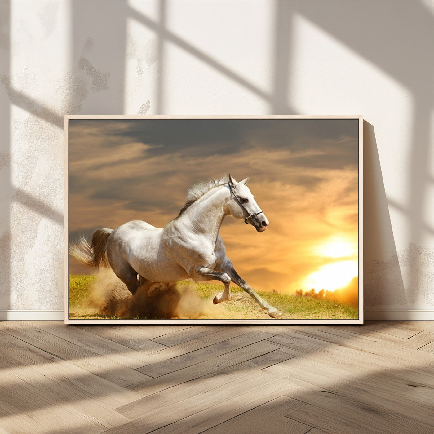 27413-MGV-FC-36X24_Natural-Large Wall Art Galloping White Horse at Sunset Canvas Print