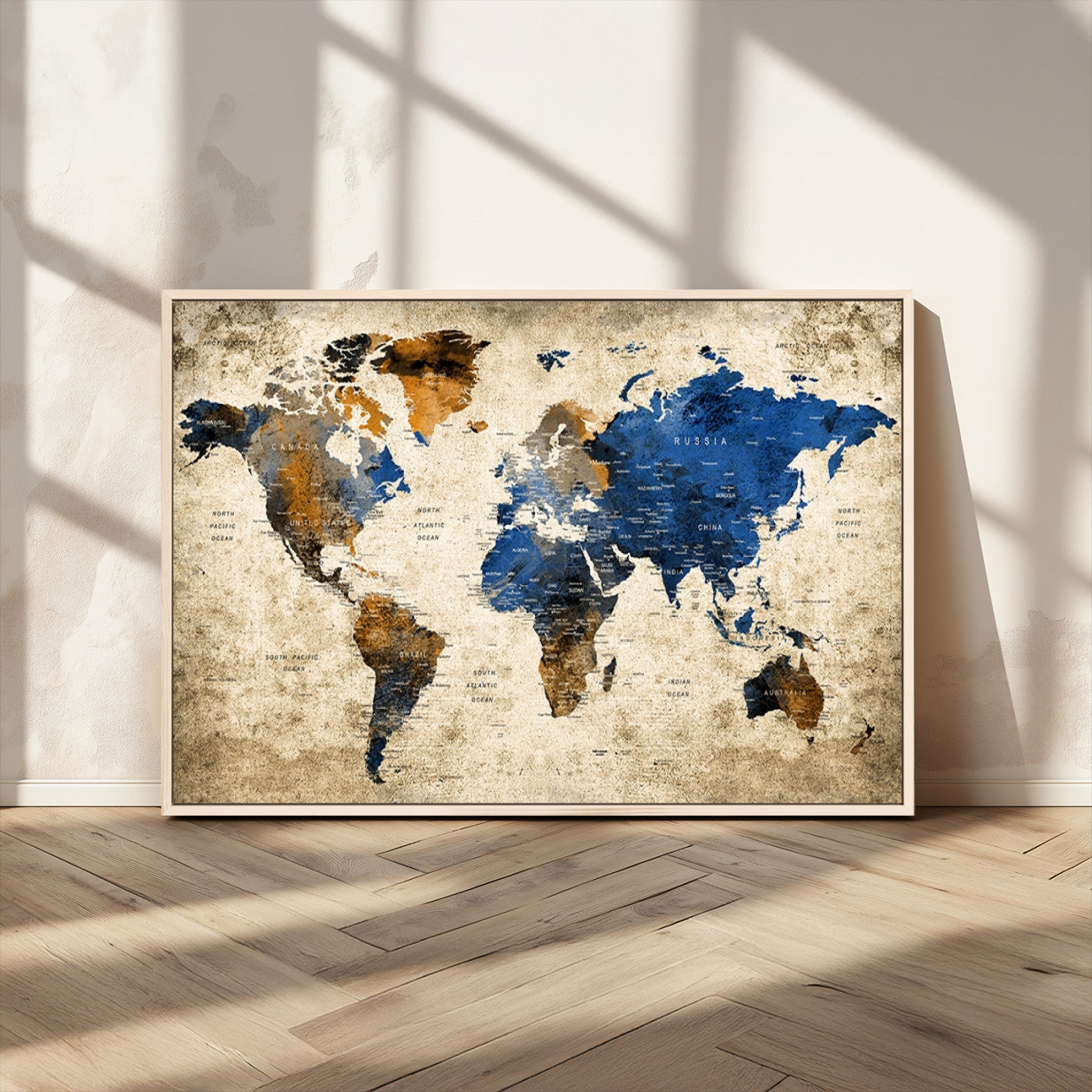 82930-MGV-CV-36X24-Push Pin World Map Canvas Print – Framed Travel Map Wall Art for Couples, Unique Gift Anniversary or Home Decor