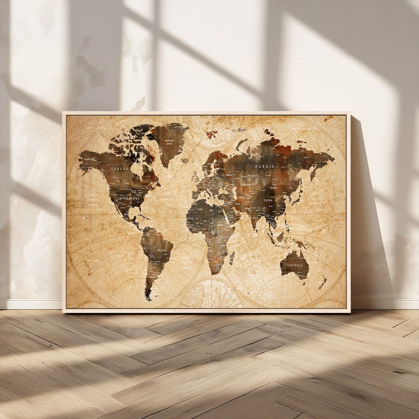 13813-MGV-CV-36X24-Push Pin World Map Canvas Print – Framed Travel Tracker Wall Art for Couples, Perfect Anniversary Gift and Home Decor