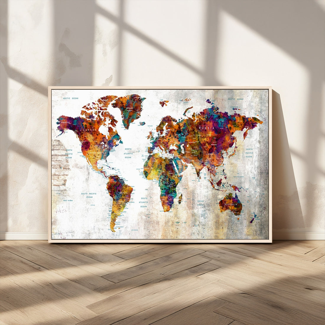 Vintage World Map Canvas Wall Art Print, Warm Tone Global Map Artwork