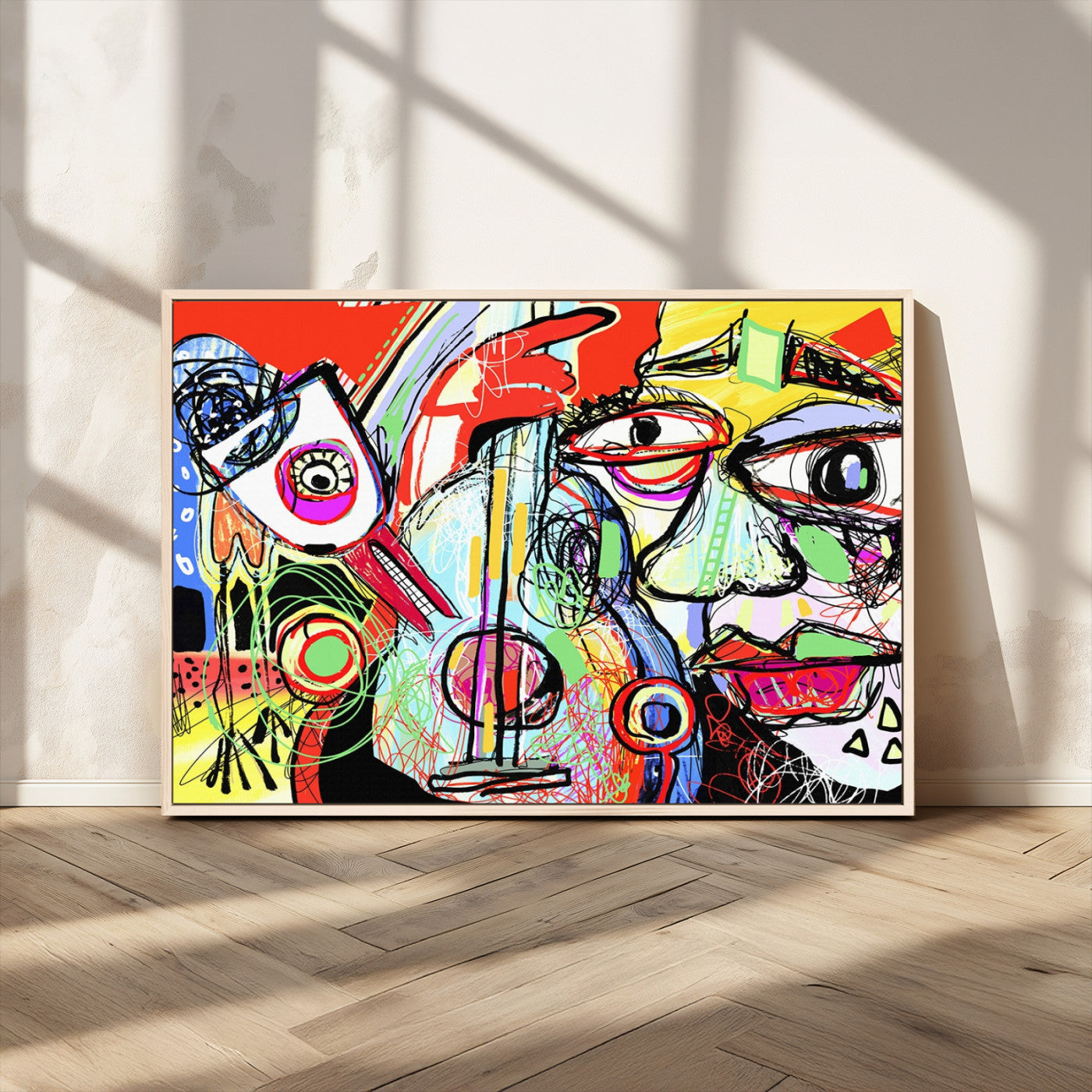 37796-MGV-CV-36X24-Picasso Style Art Abstract Canvas Wall Art Print , Colorful Abstract Artwork