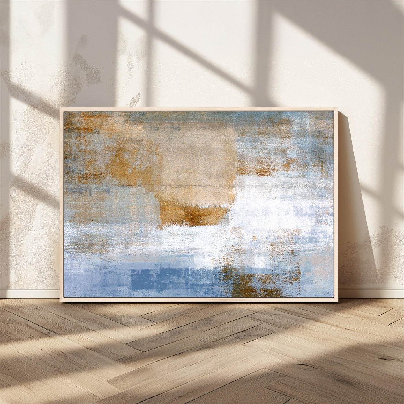 72354-MGV-CV-36X24-Blue Multi Panel Abstract Wall Art Canvas, Abstract Blue and Gold Canvas Print