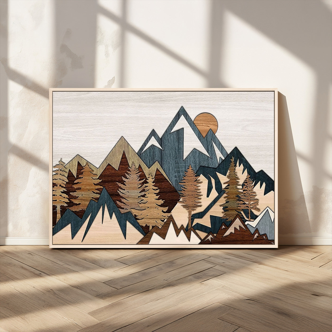 67950-MGV-CV-36X24-Rustic Abstract Wood Panel Effect Canvas Mountain Range Top Wood Wall Art Canvas Print
